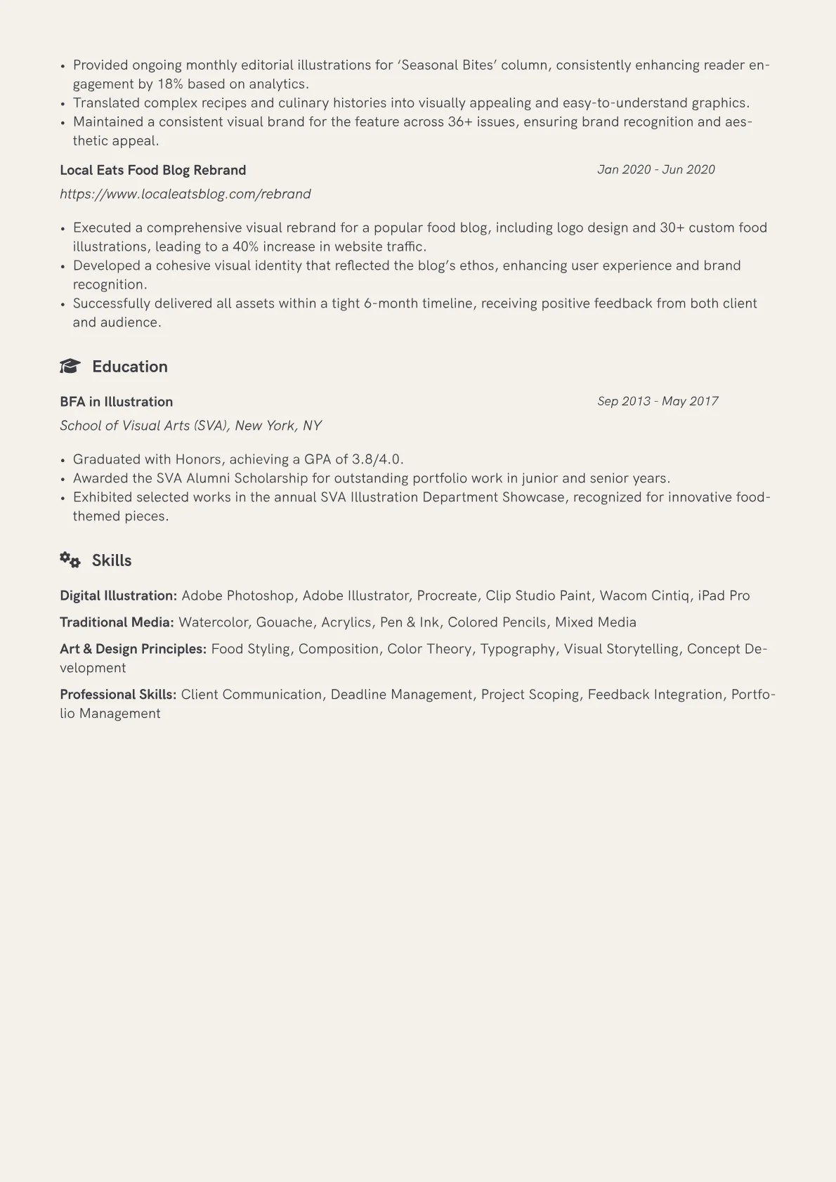 Food Illustrator Resume Example CV template - Page 2
