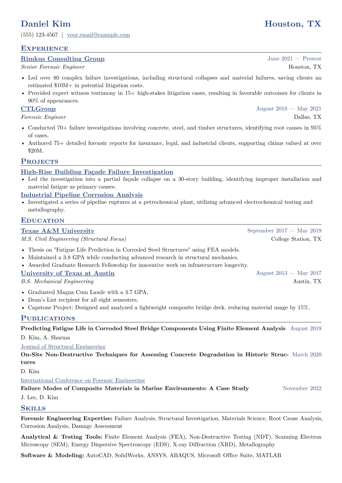 Forensic Engineer Resume Example CV template - Page 1