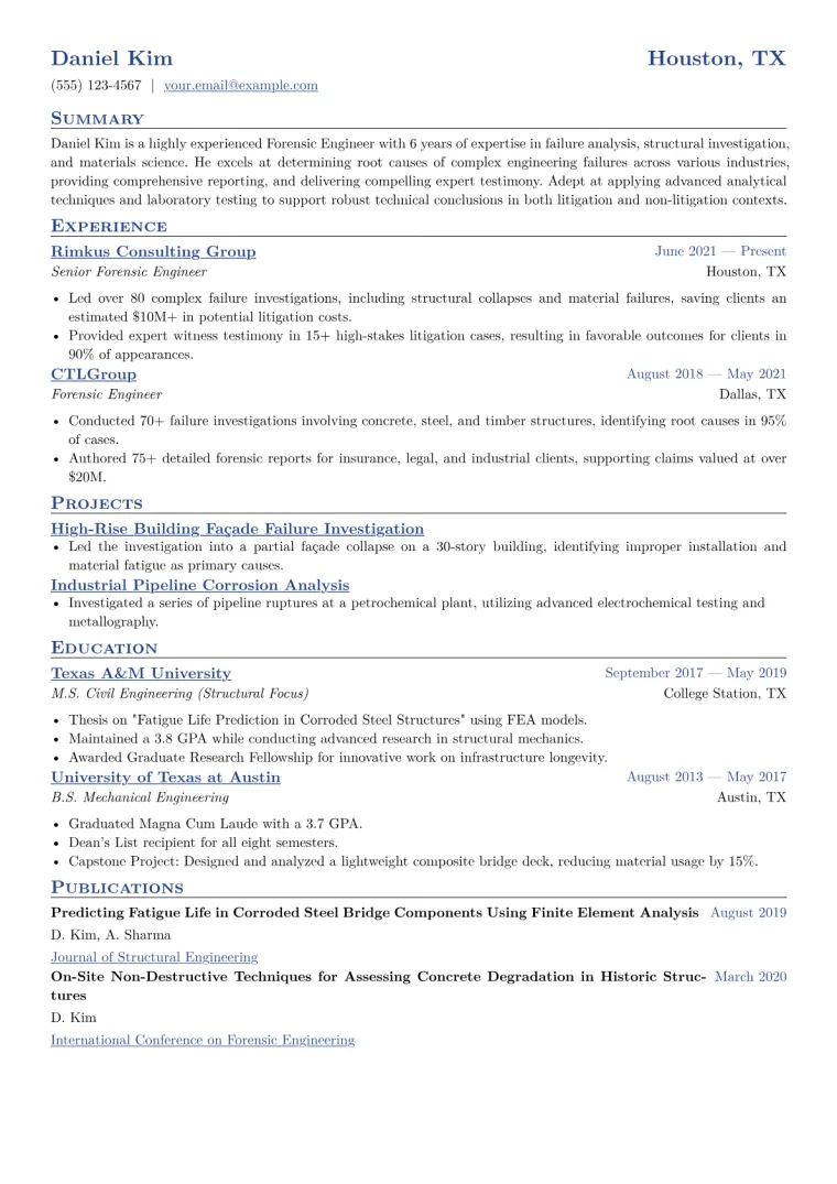 Forensic Engineer Resume Example CV template preview