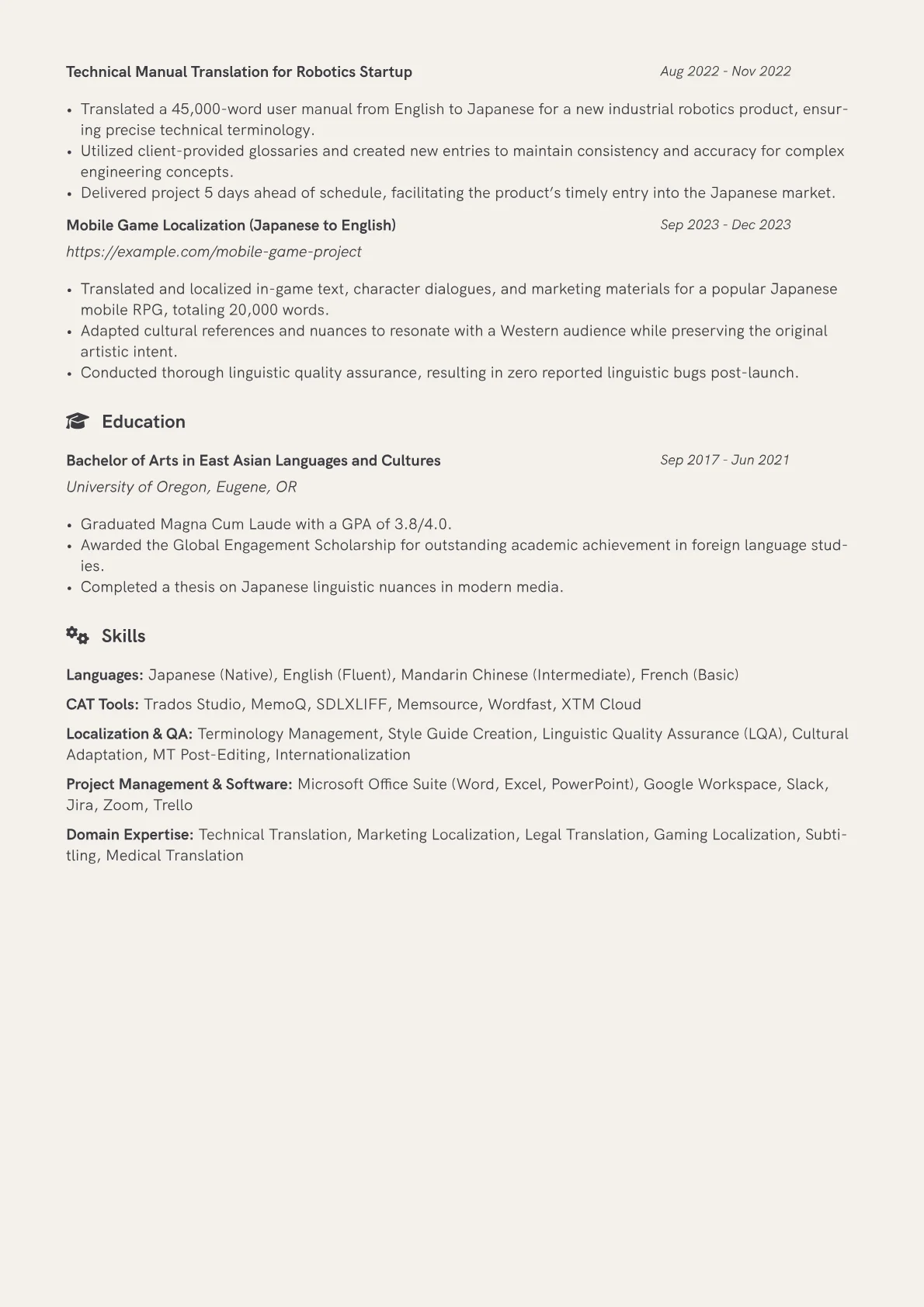 Freelance Translator Resume Example CV template - Page 2