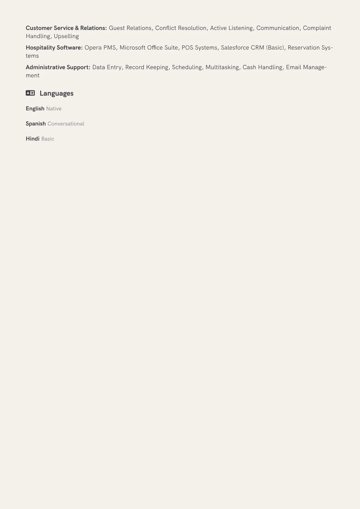 Front Desk Agent Resume Example CV template - Page 2