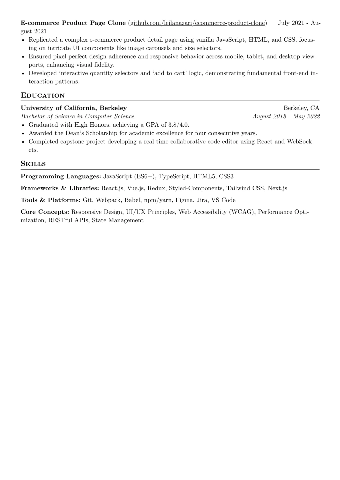 Front End Web Developer Resume Example CV template - Page 2