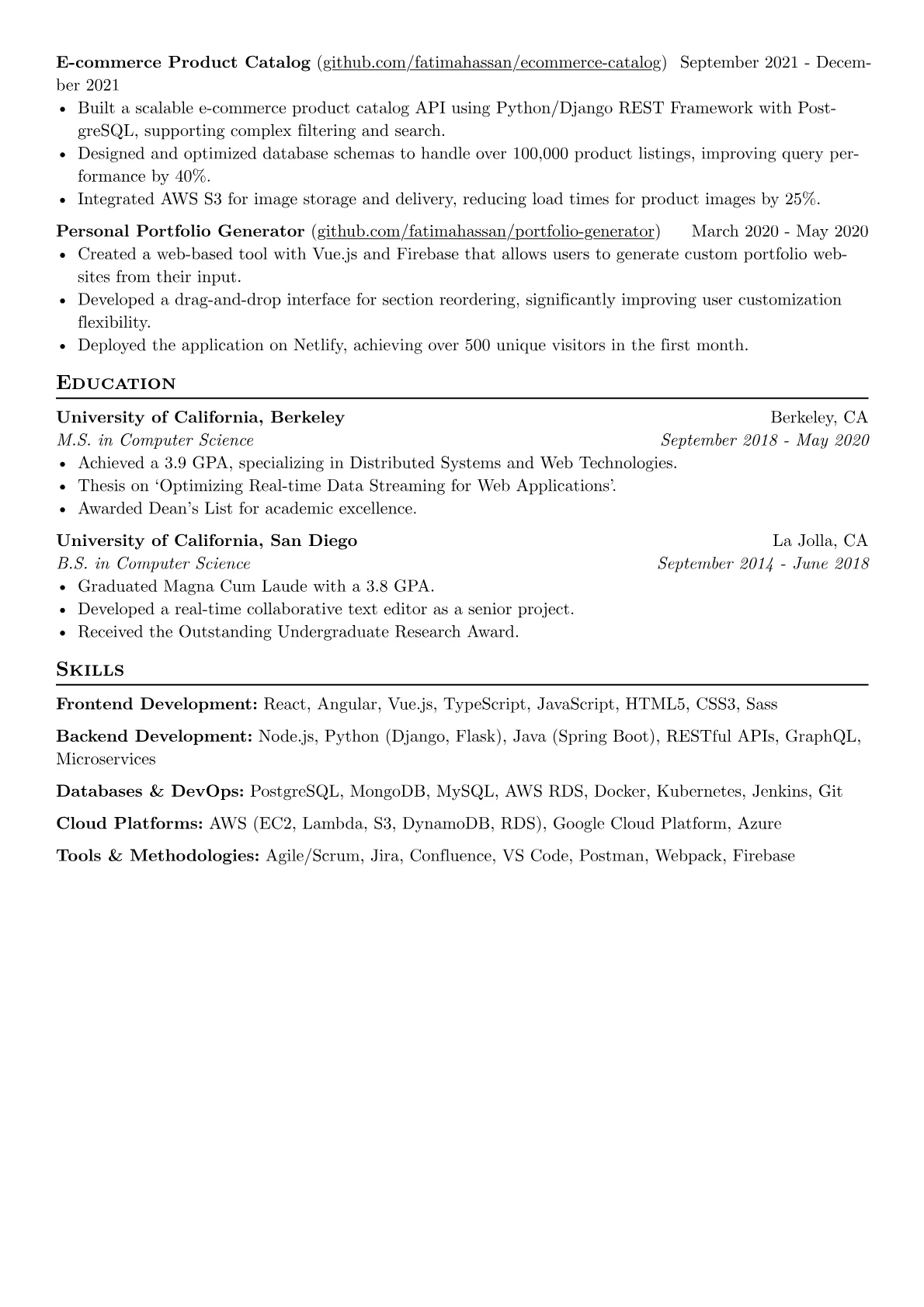 Full Stack Software Developer Resume Example CV template - Page 2