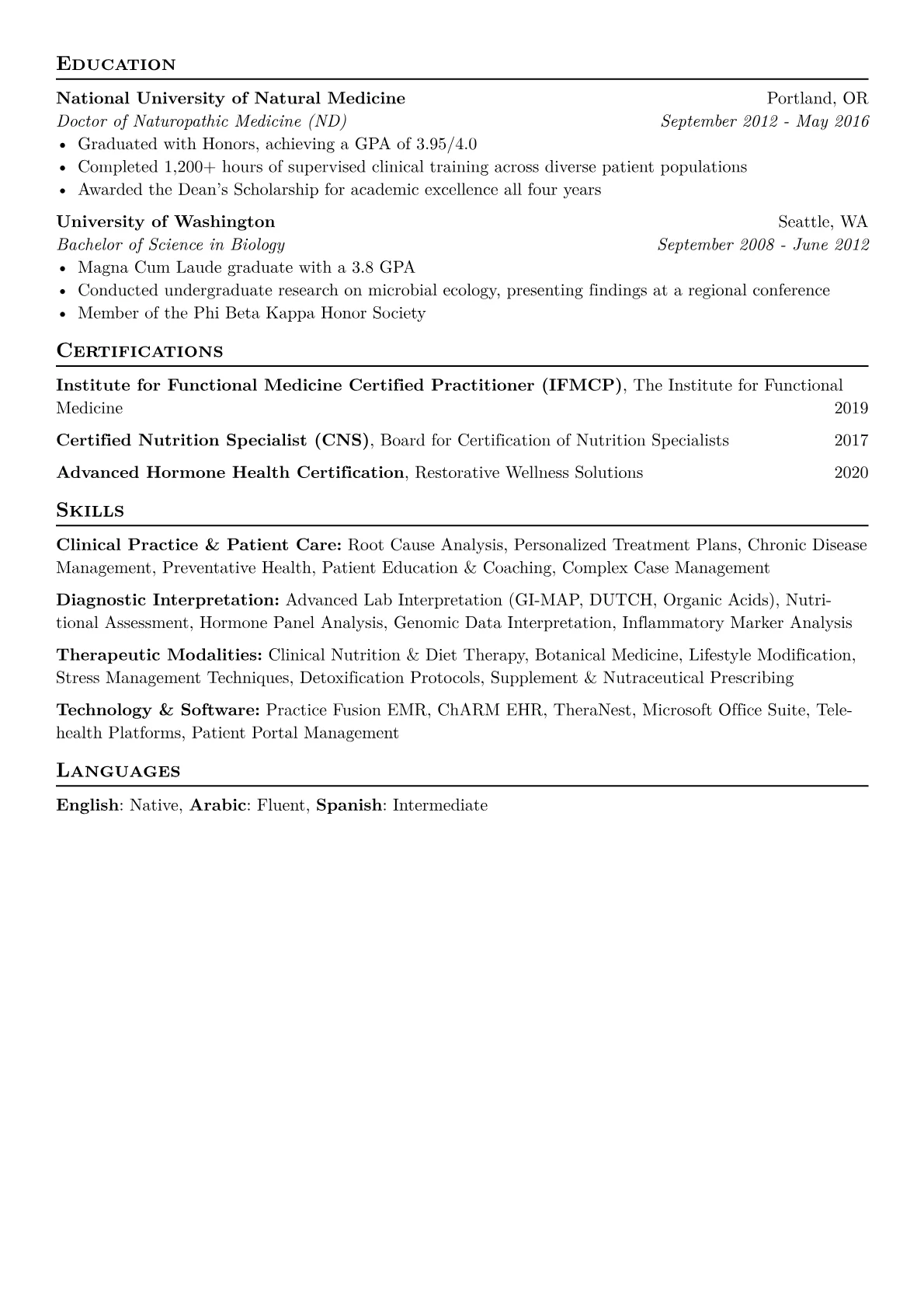 Functional Medicine Practitioner Resume Example CV template - Page 2