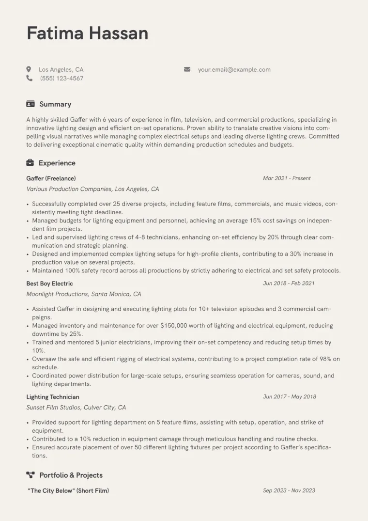 Gaffer Resume Example CV template preview