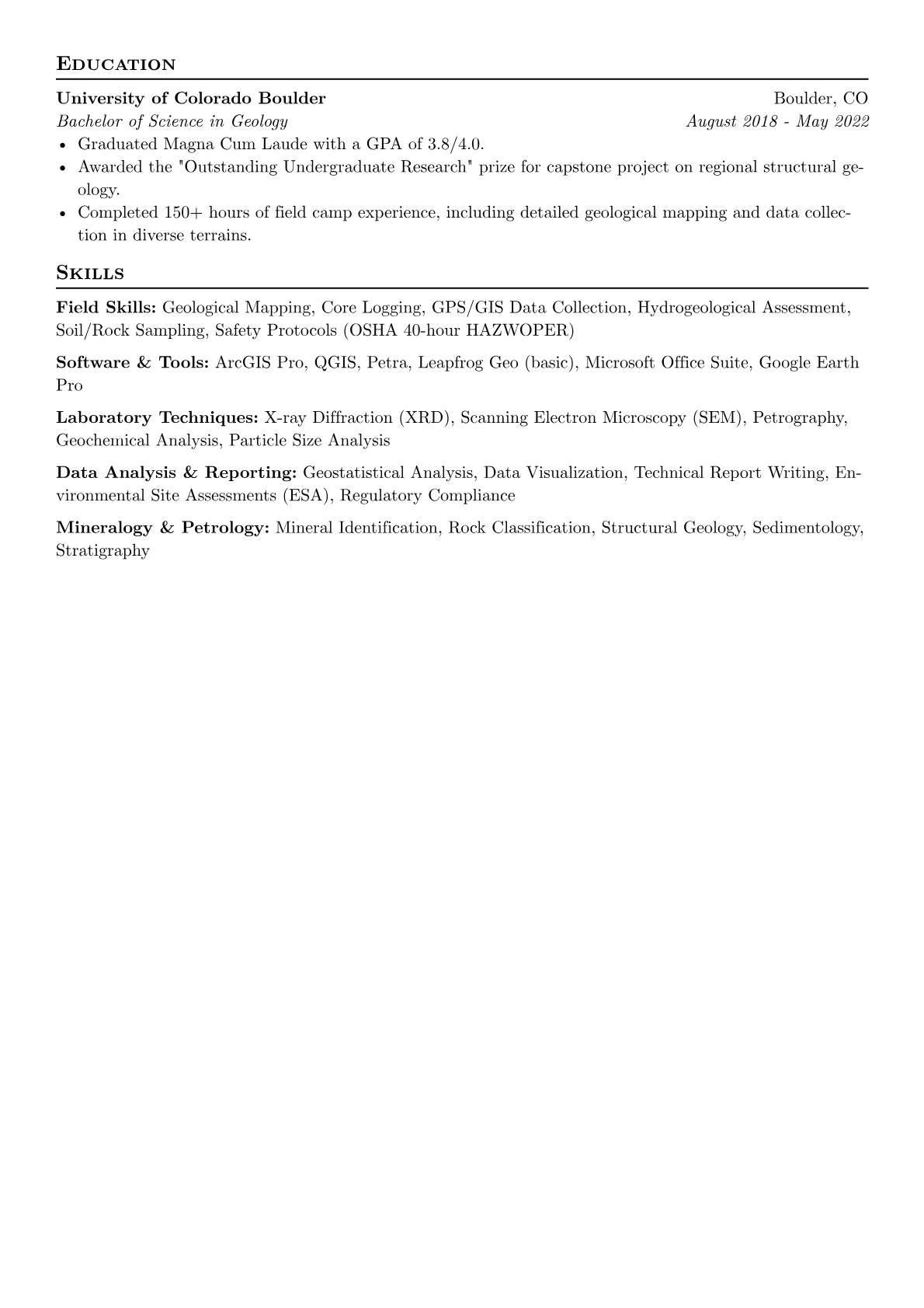 Geologist Resume Example CV template - Page 2