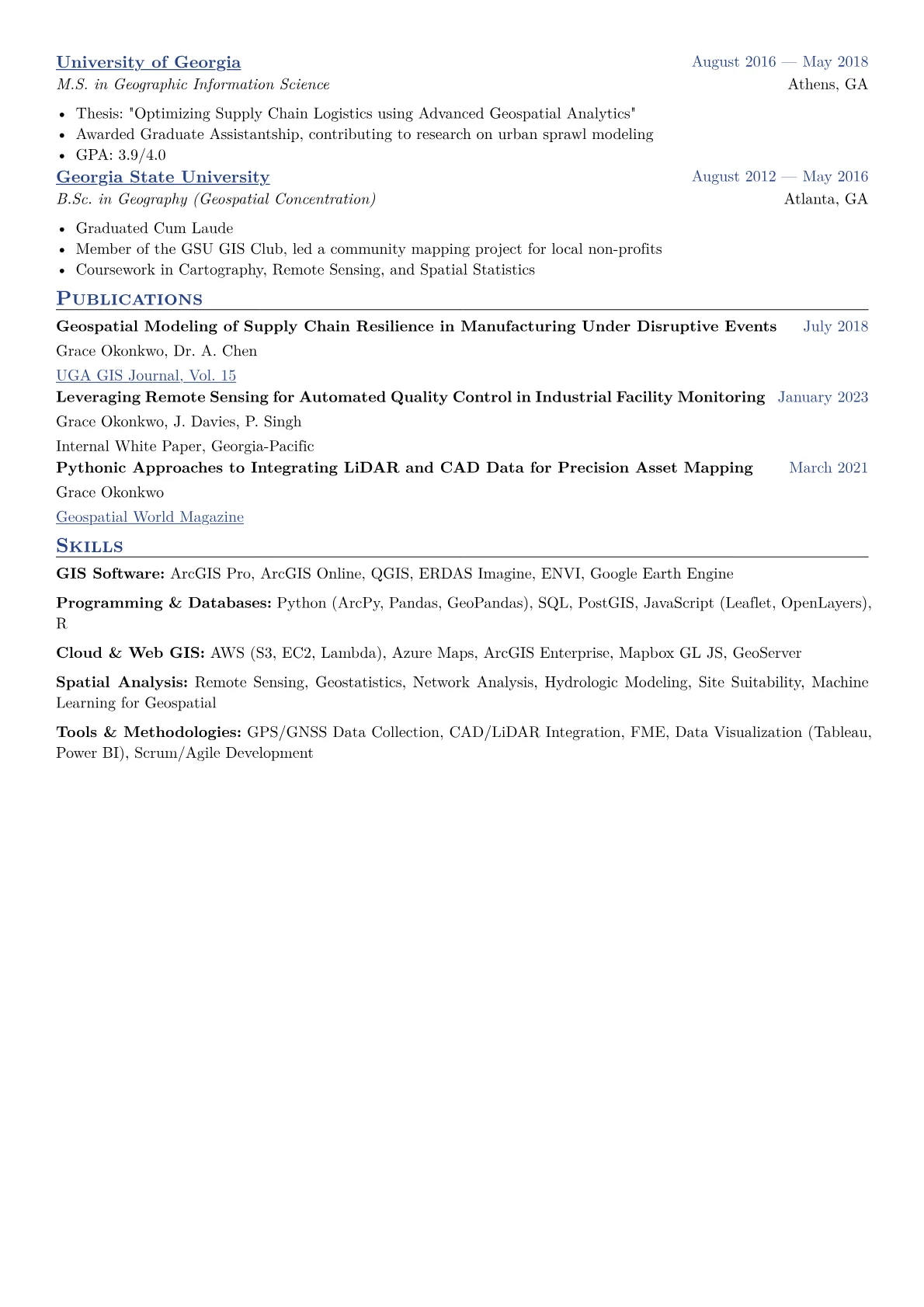 Geospatial Engineer Resume Example CV template - Page 2