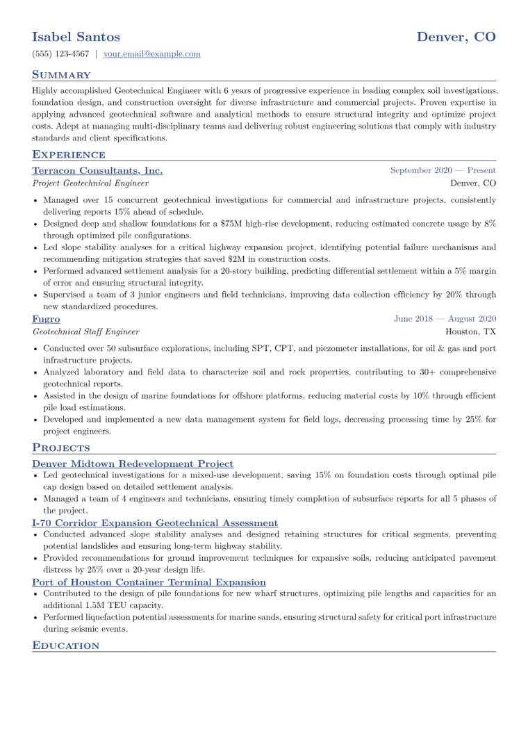 Geotechnical Engineer Resume Example