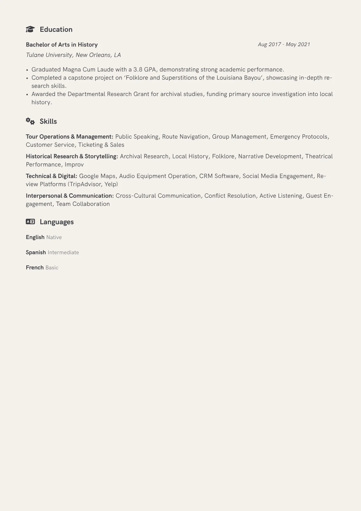 Ghost Tour Guide Resume Example CV template - Page 2