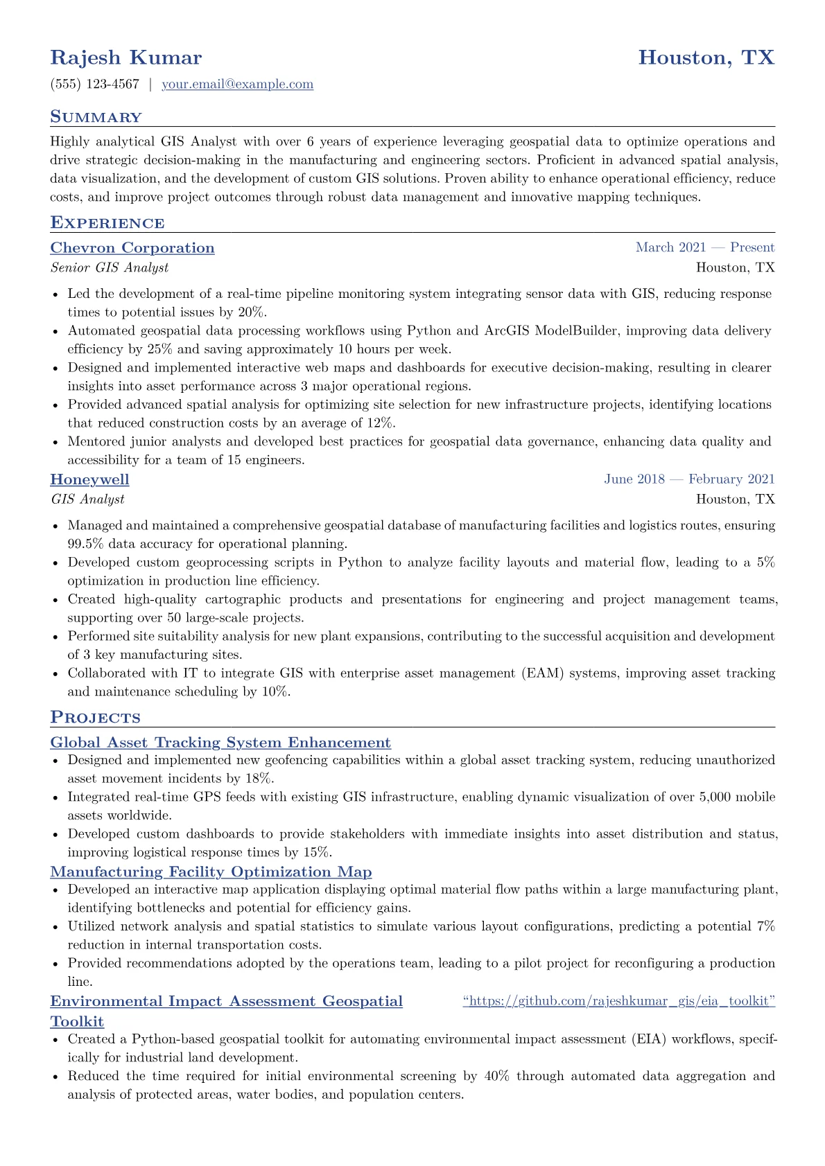 GIS Analyst Resume Example CV template - Page 1