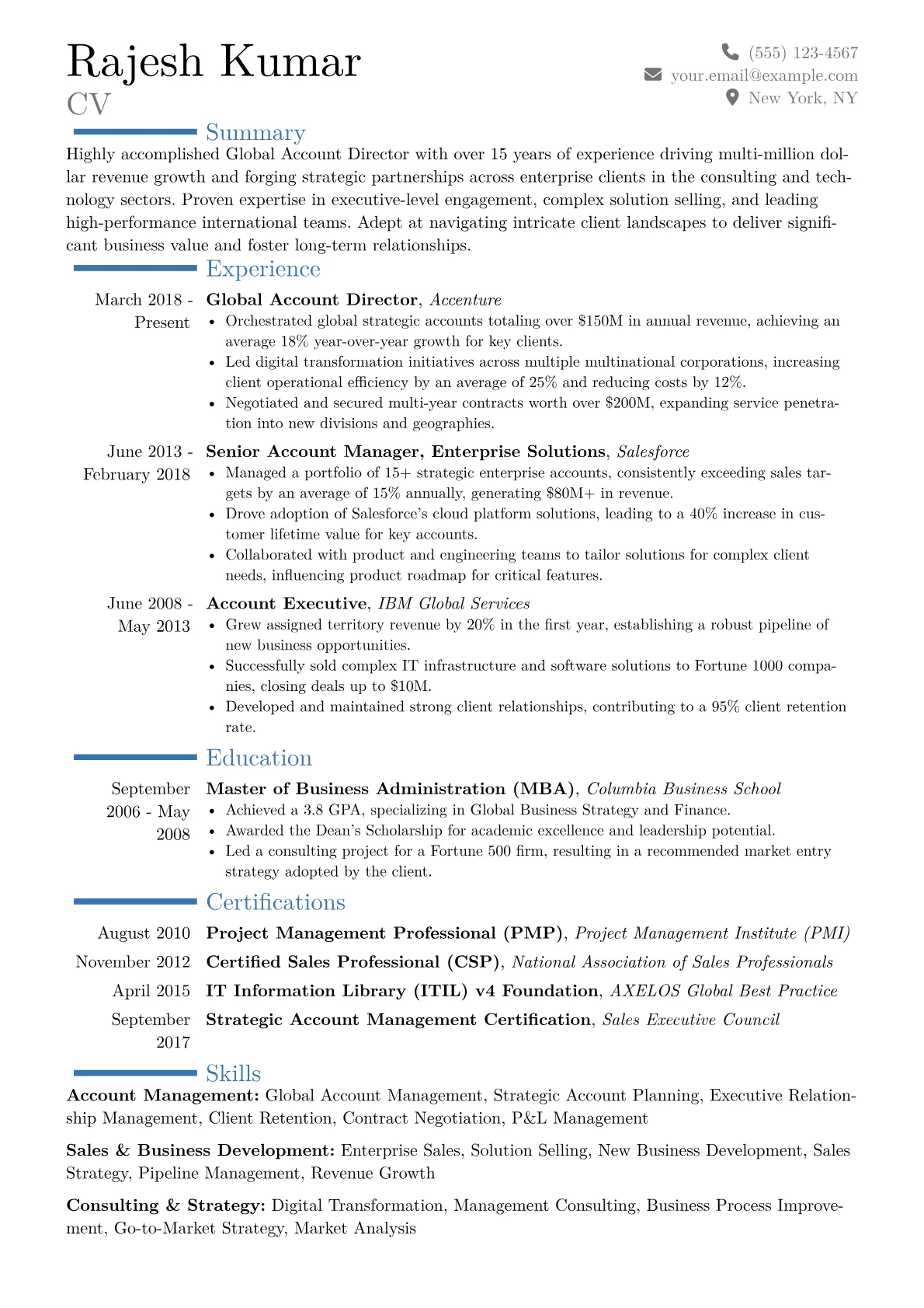 Global Account Director Resume Example CV template - Page 1