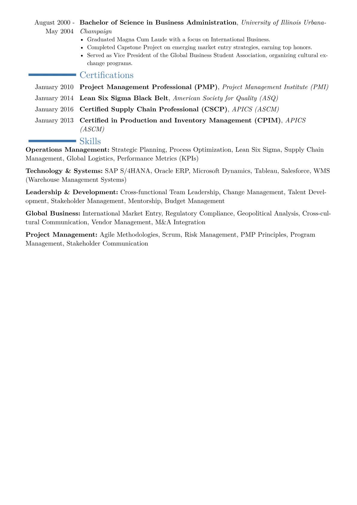 Global Operations Director Resume Example CV template - Page 2