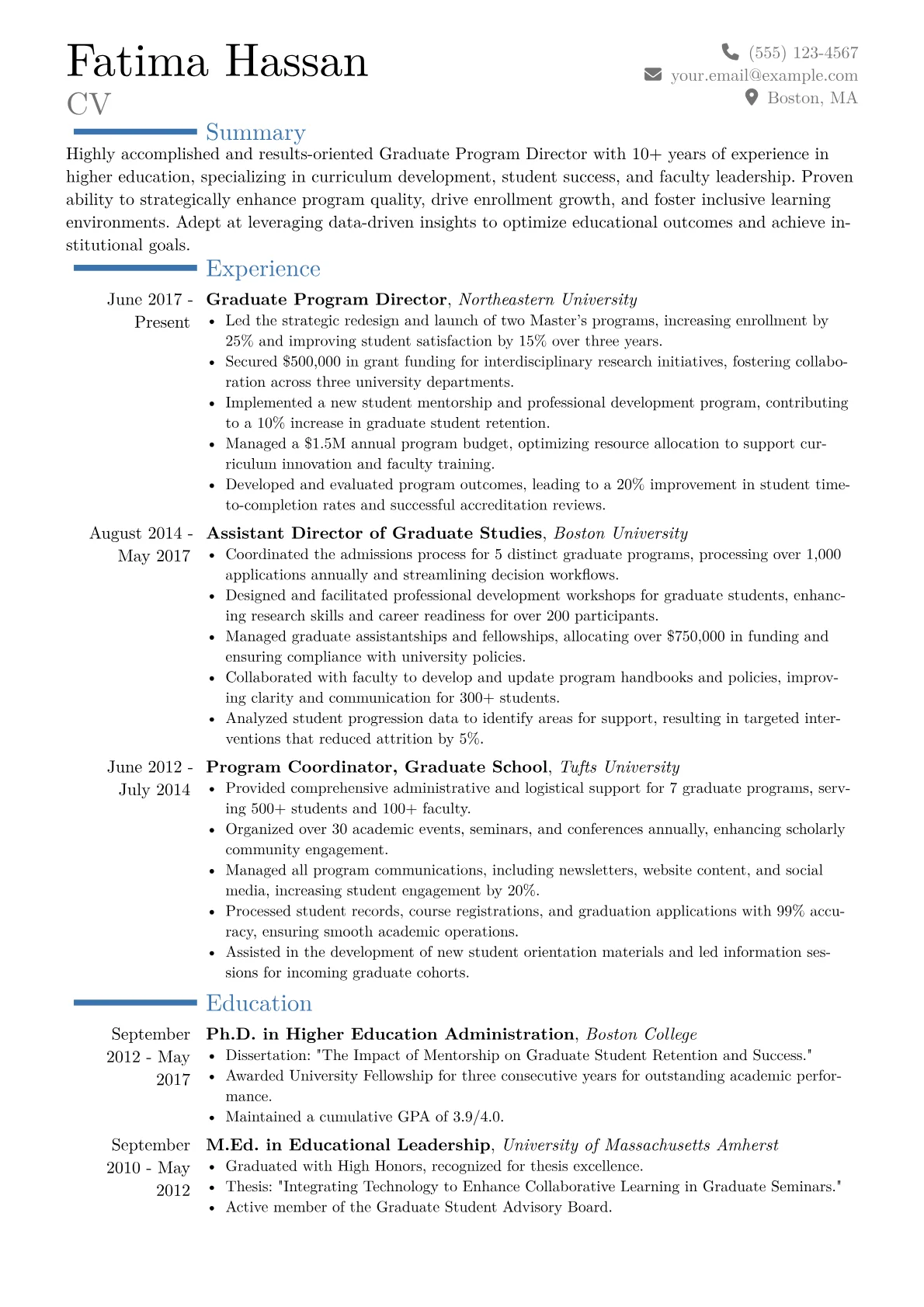 Graduate Program Director Resume Example CV template - Page 1