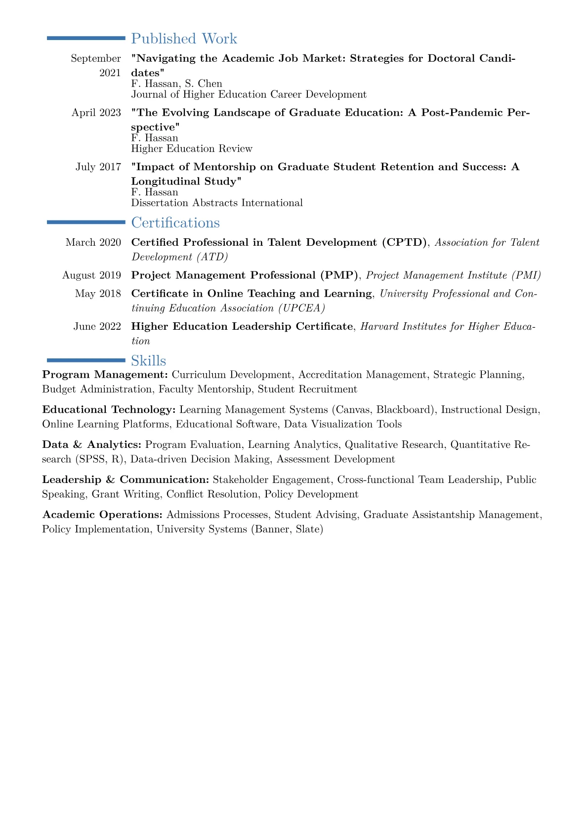 Graduate Program Director Resume Example CV template - Page 2