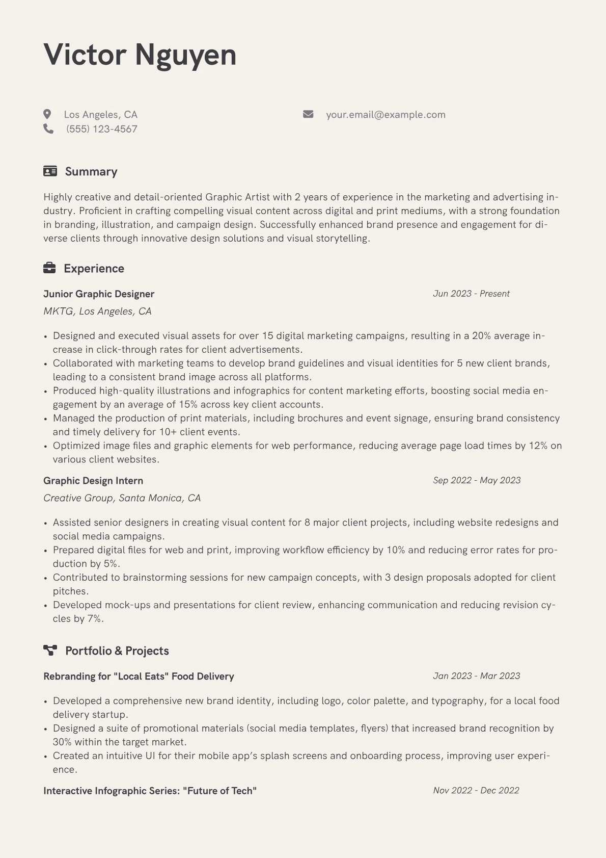 Graphic Artist Resume Example CV template - Page 1