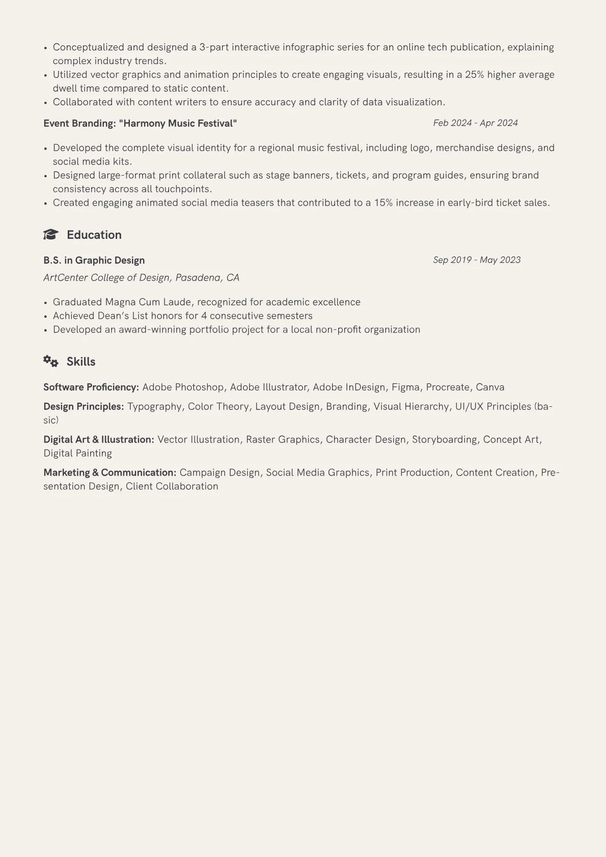 Graphic Artist Resume Example CV template - Page 2