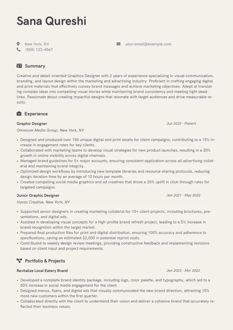 Graphics Designer Resume Example CV template preview