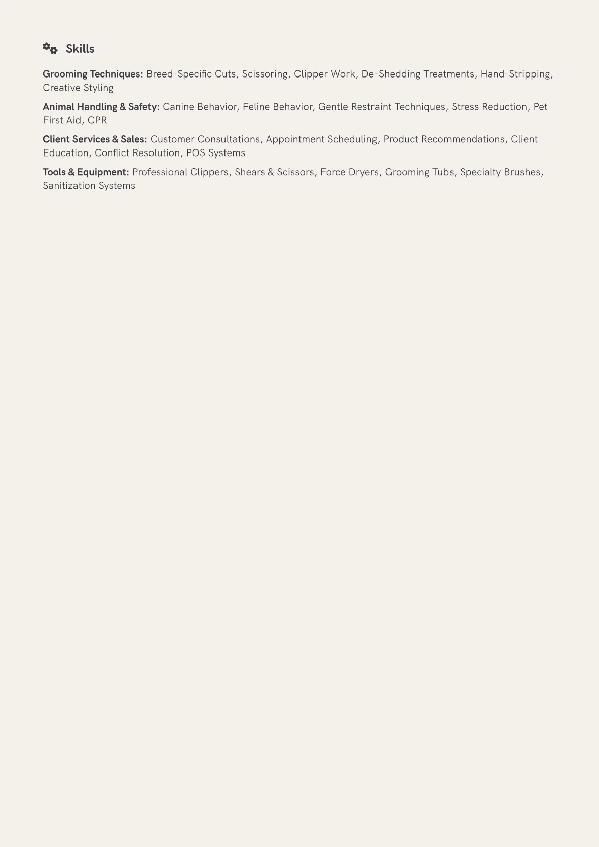 Groomer Resume Example CV template - Page 2