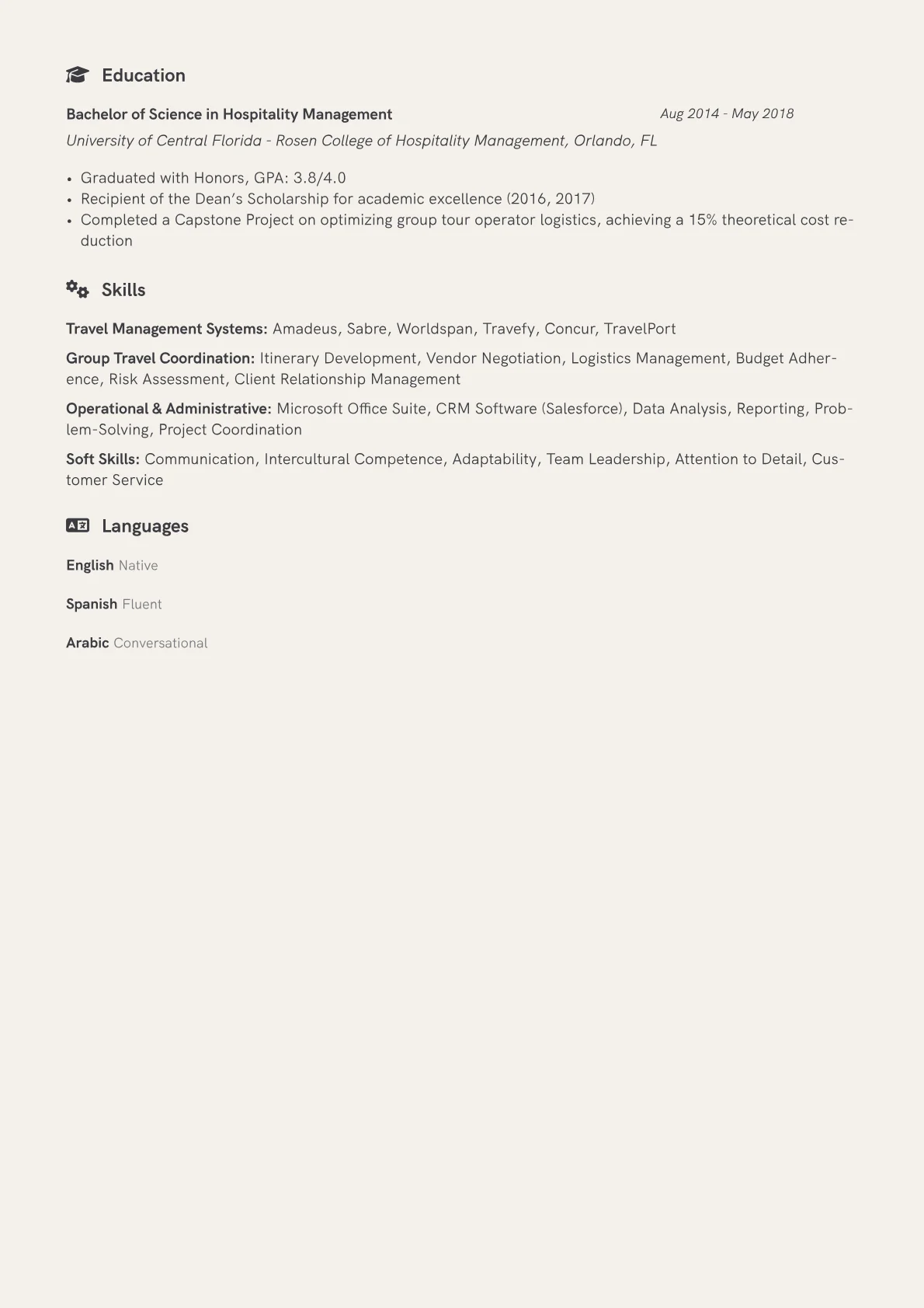 Group Travel Coordinator Resume Example CV template - Page 2