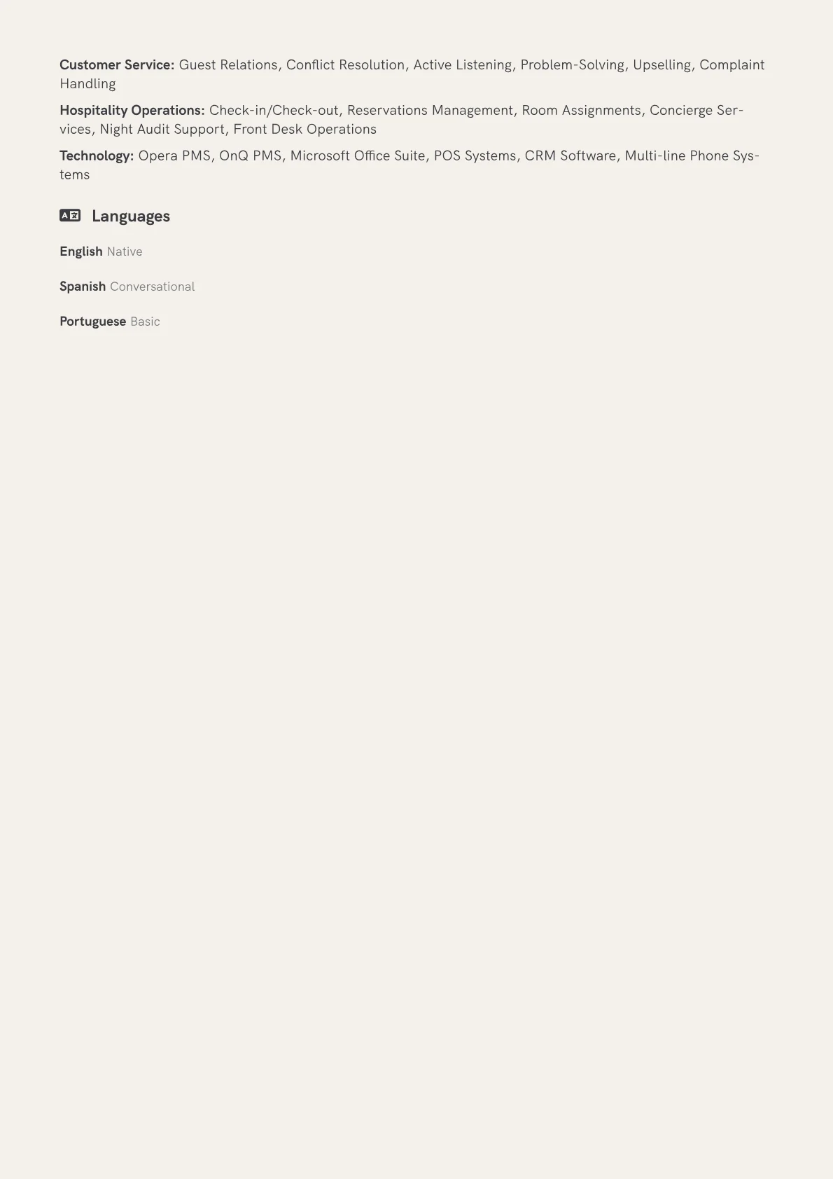 Guest Service Agent Resume Example CV template - Page 2