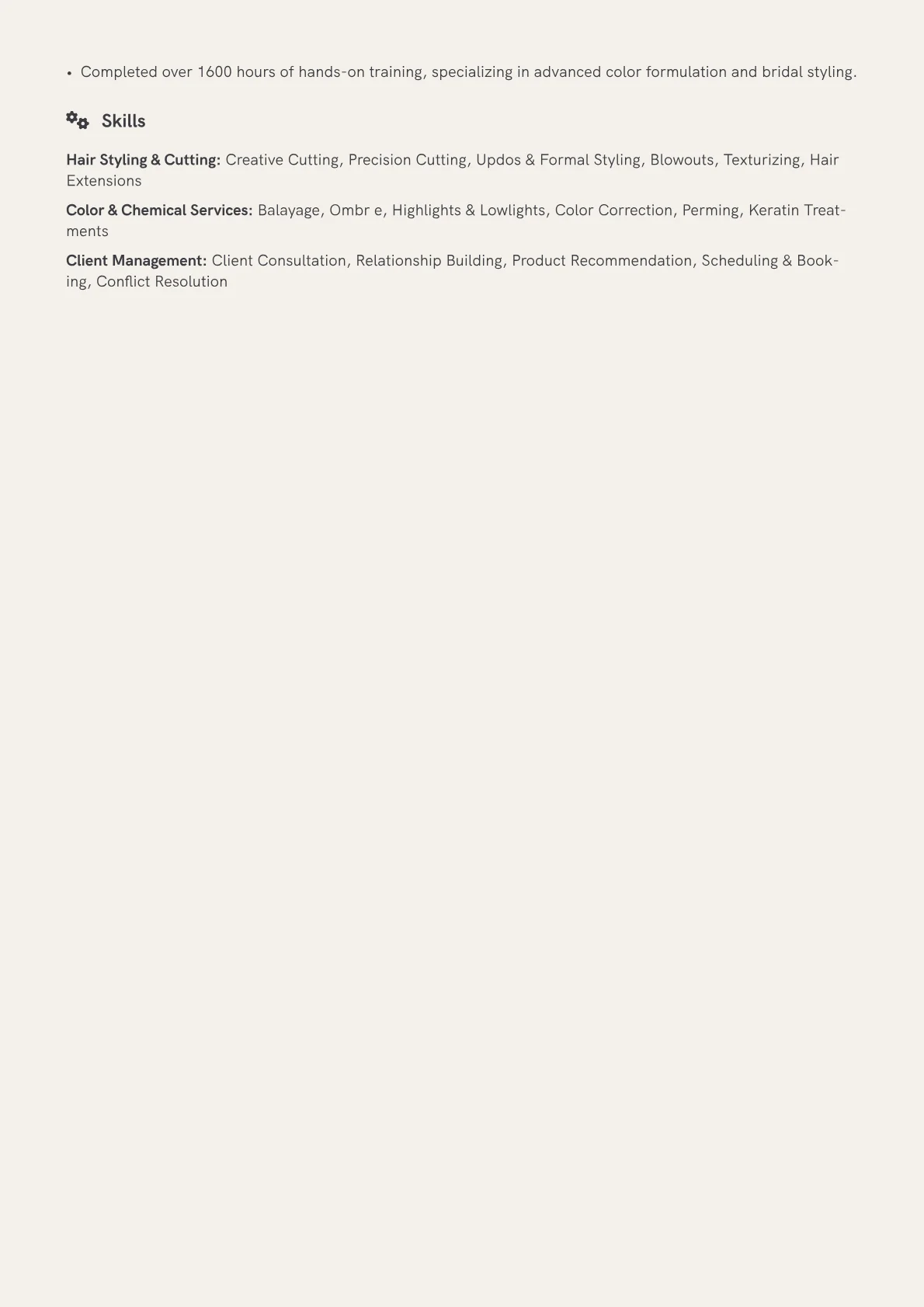 Hair Designer Resume Example CV template - Page 2