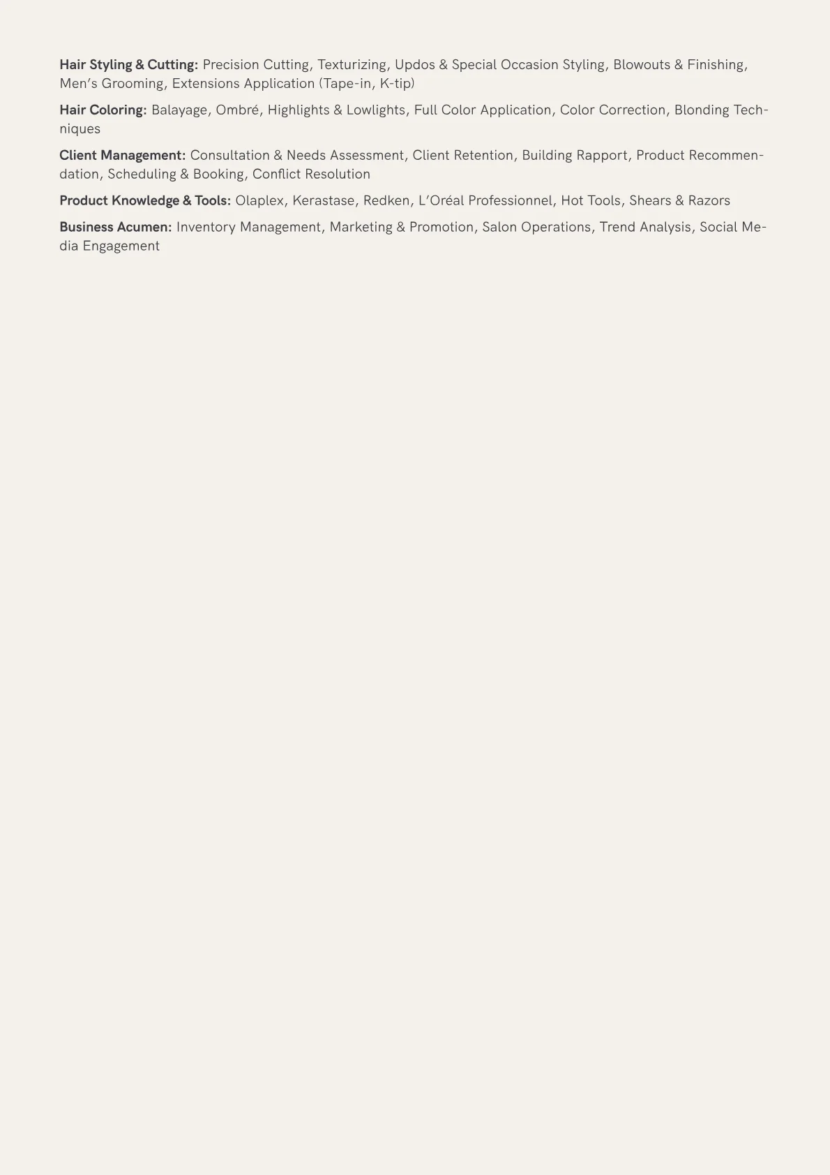 Hair Stylist Resume Example CV template - Page 2