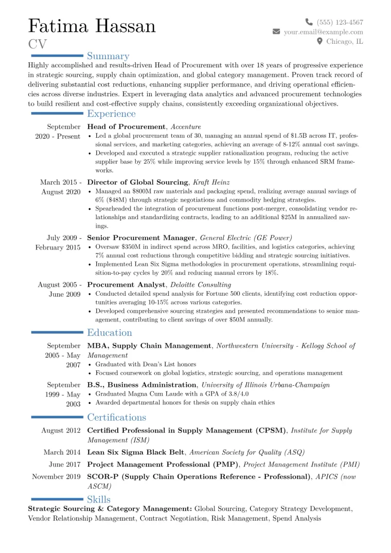 Head of Procurement Resume Example CV template preview