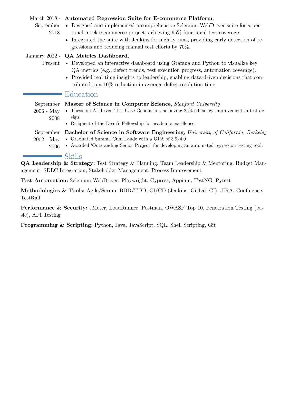 Head of QA Resume Example CV template - Page 2