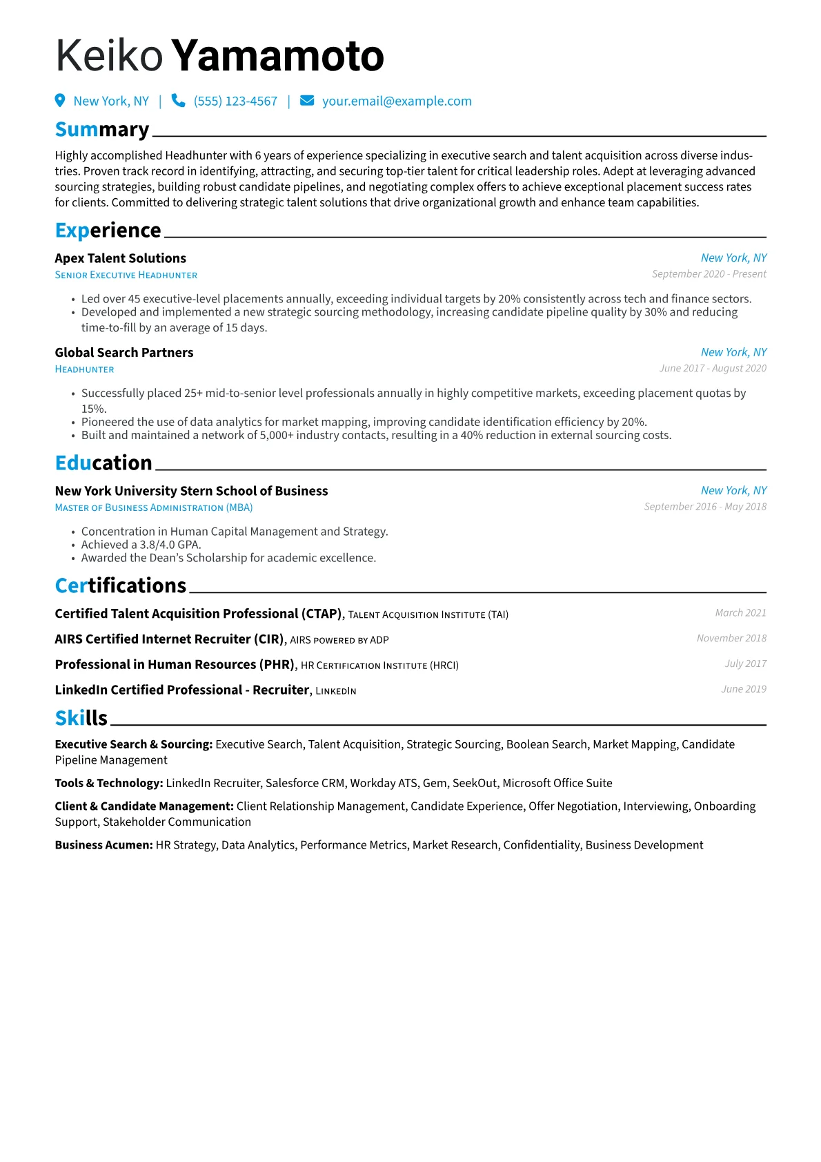 Headhunter Resume Example CV template - Page 1
