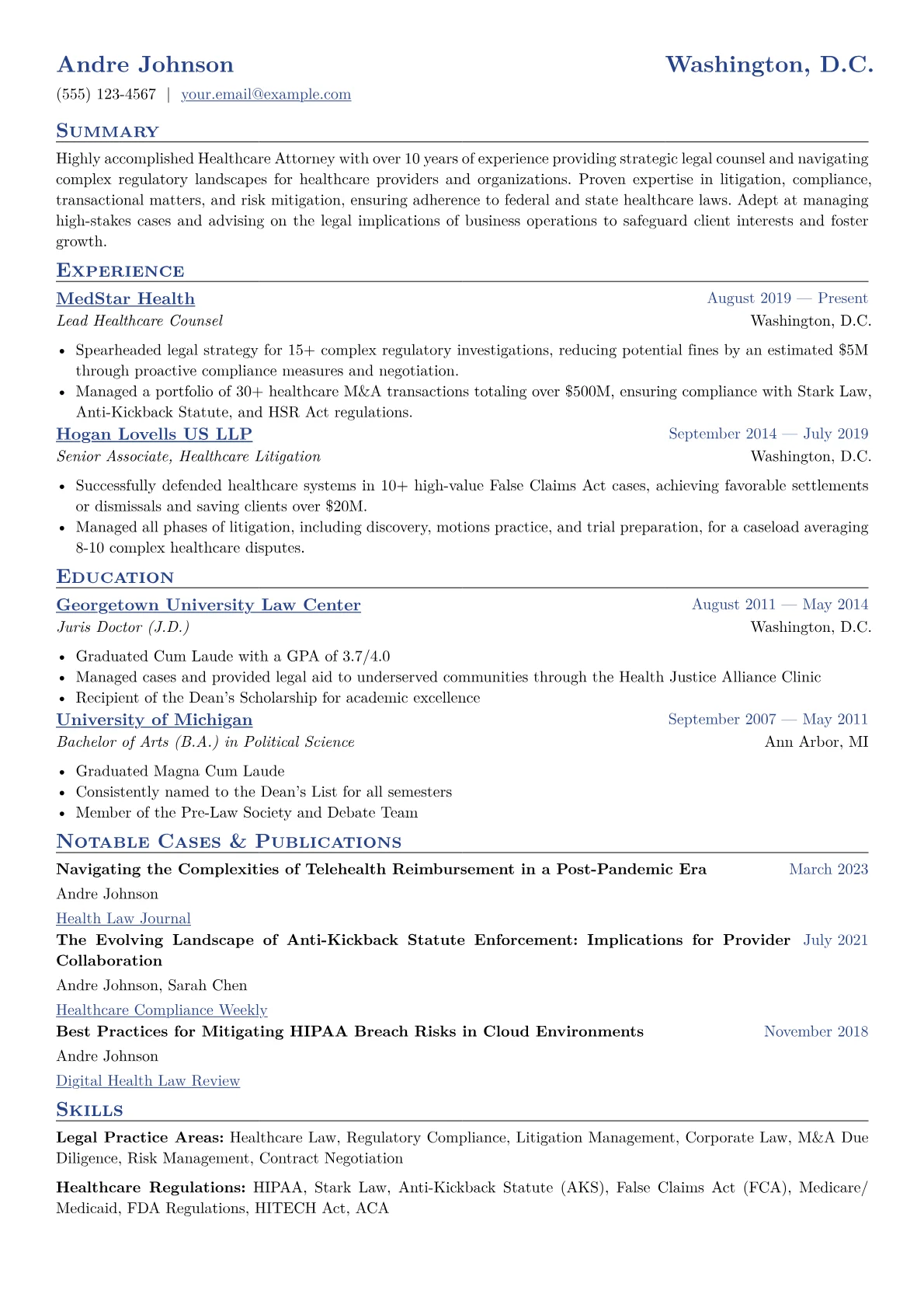 Healthcare Attorney Resume Example CV template - Page 1