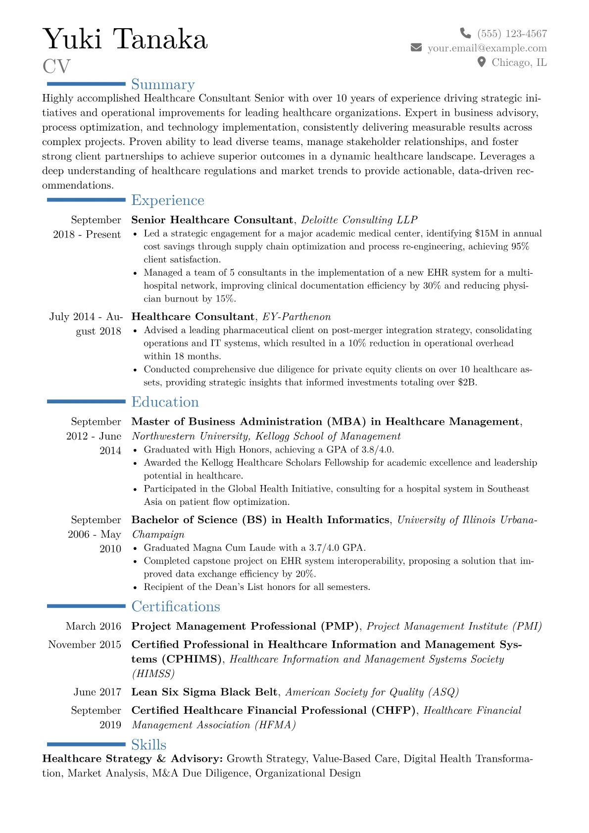 Healthcare Consultant Senior Resume Example CV template - Page 1