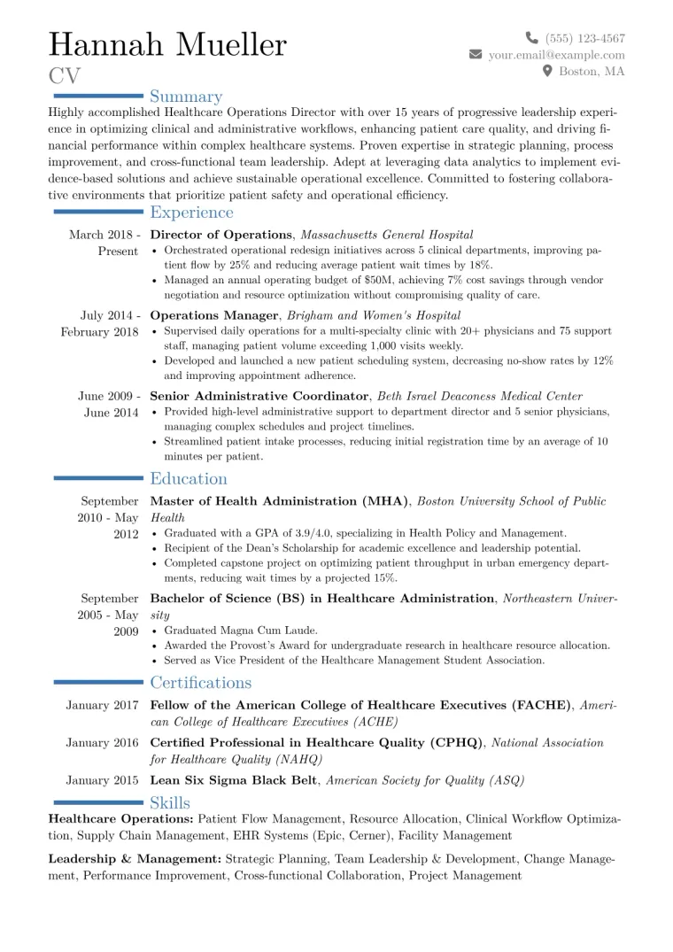 Healthcare Operations Director Resume Example CV template preview