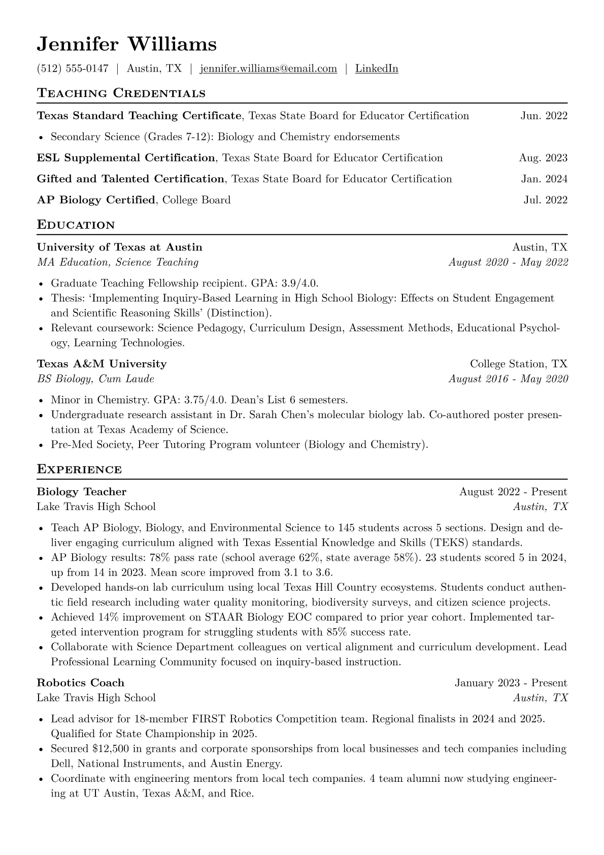 High School Teacher - STEM CV template - Page 1