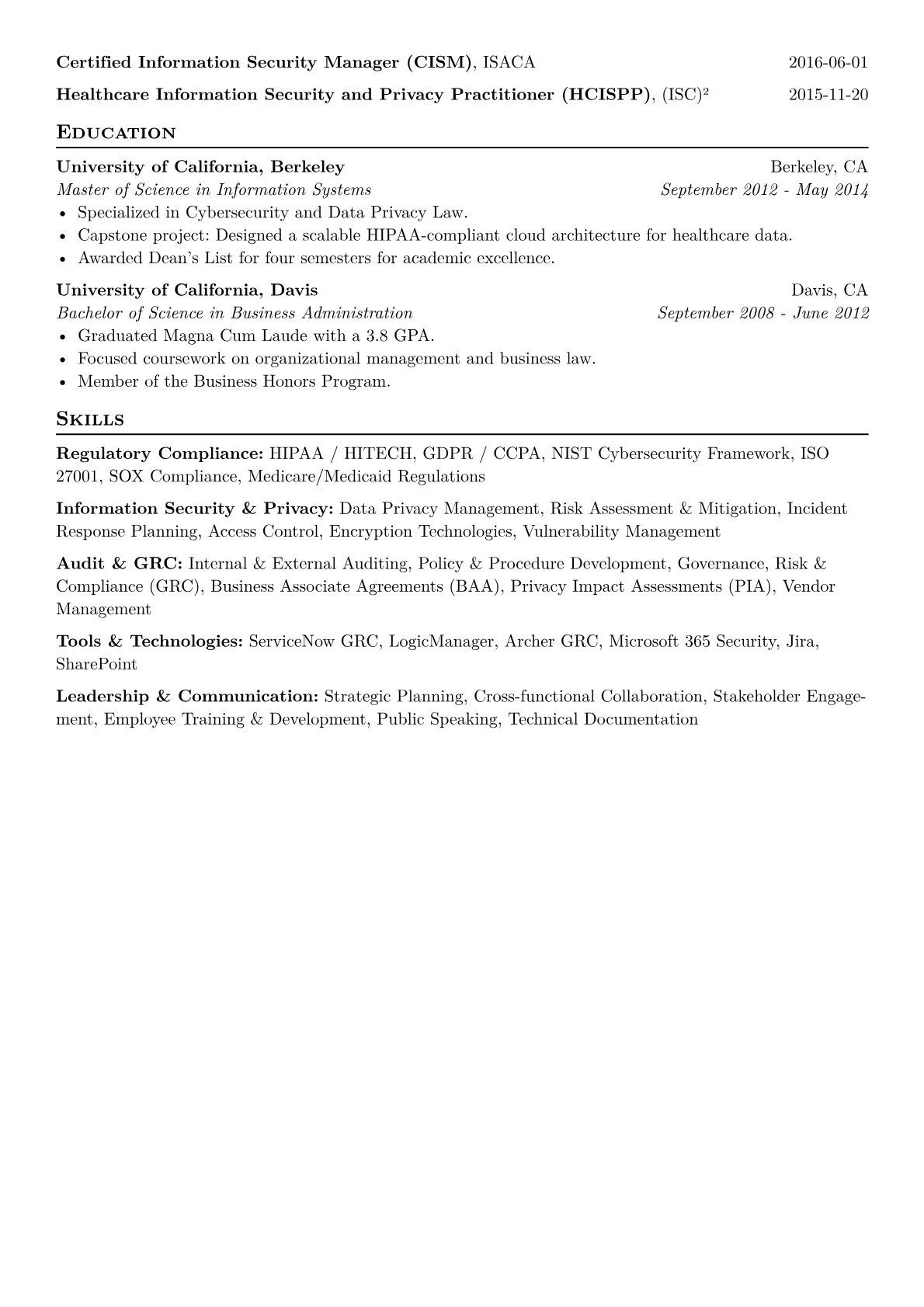 HIPAA Compliance Officer Resume Example CV template - Page 2