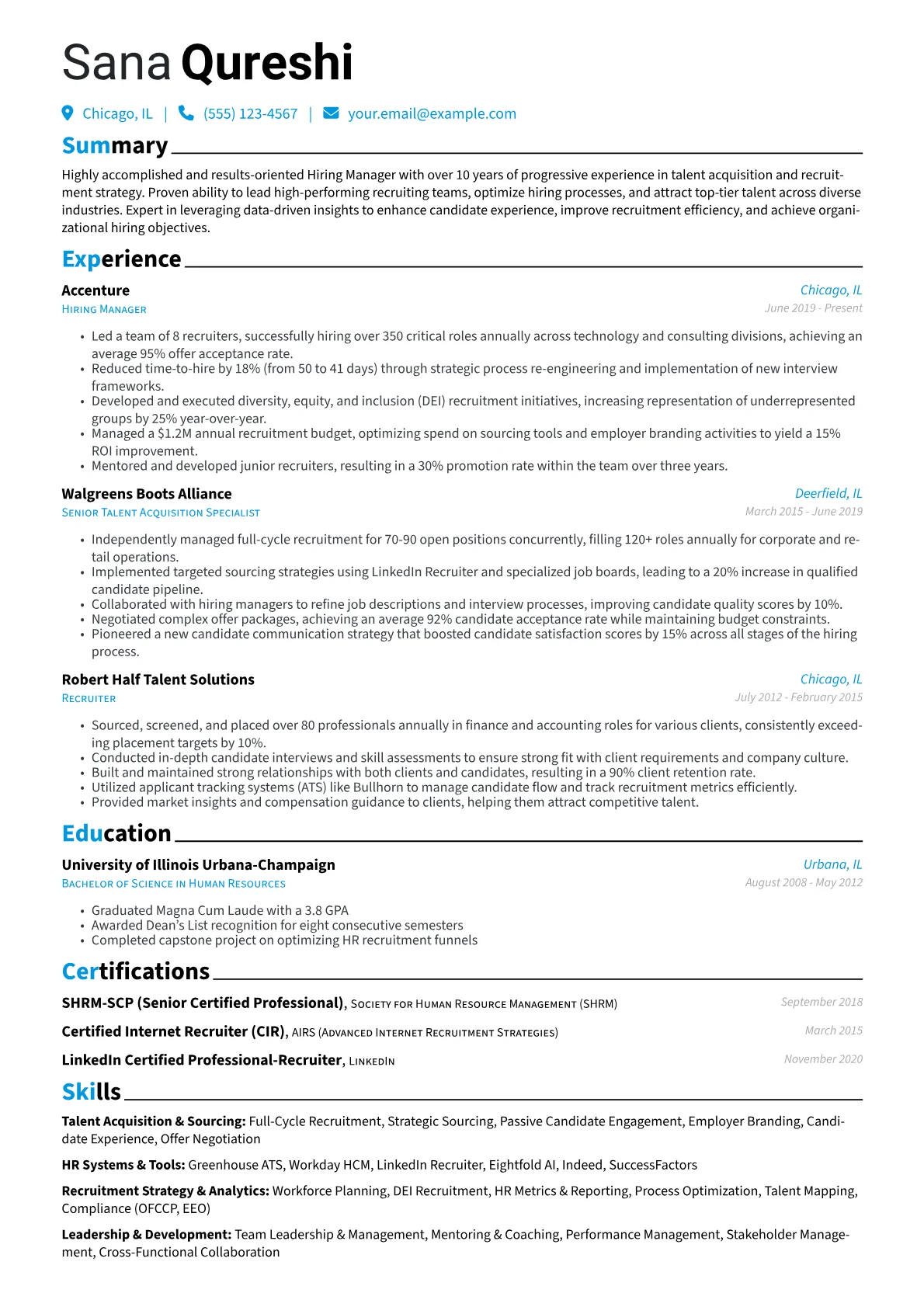 Hiring Manager Resume Example CV template - Page 1