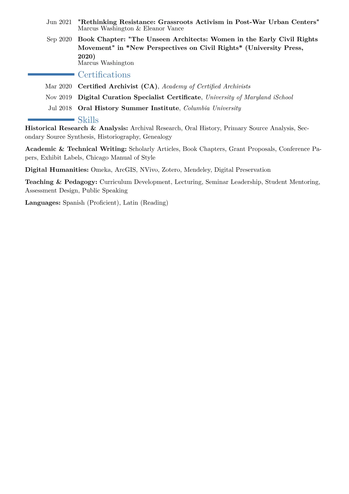 Historian Resume Example CV template - Page 2