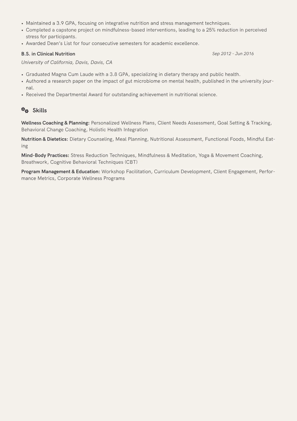 Holistic Wellness Practitioner Resume Example CV template - Page 2