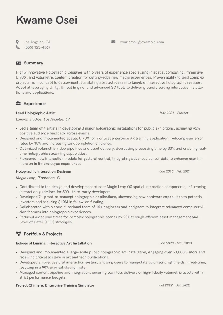 Holographic Designer Resume Example CV template preview