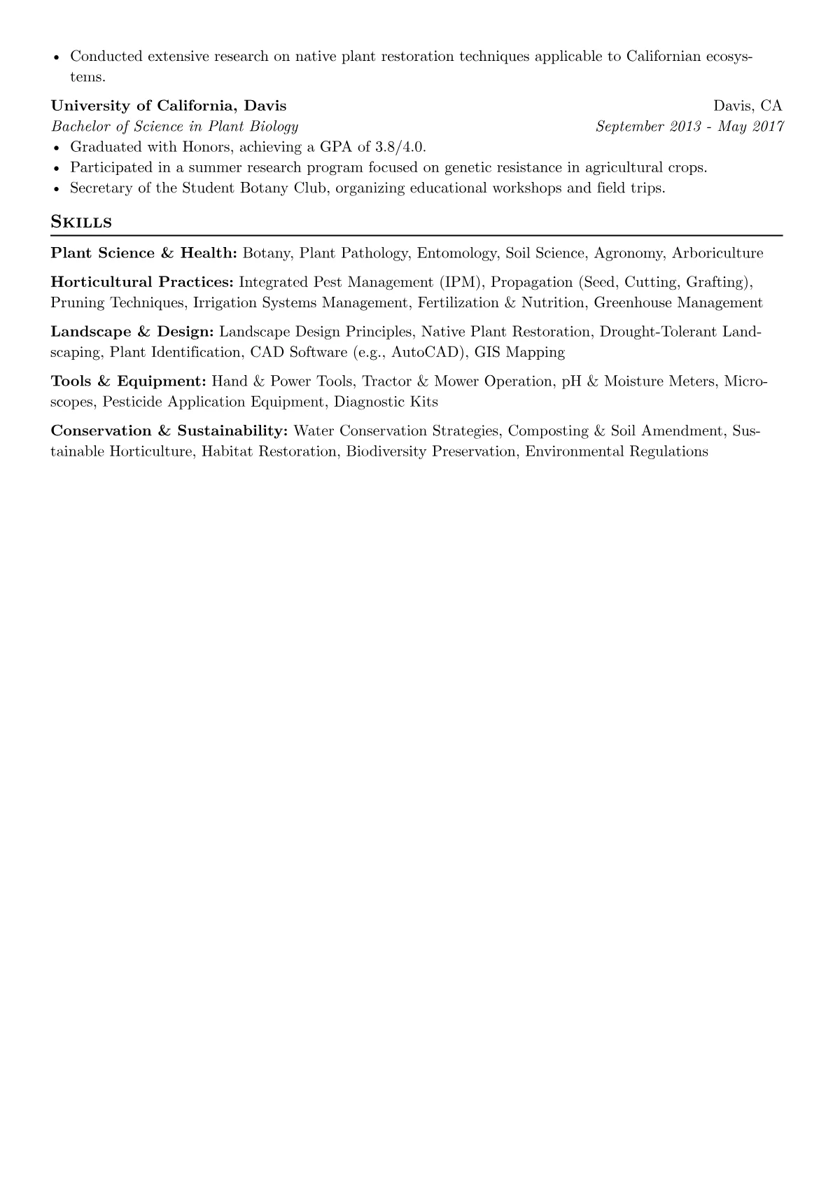Horticulturist Resume Example CV template - Page 2