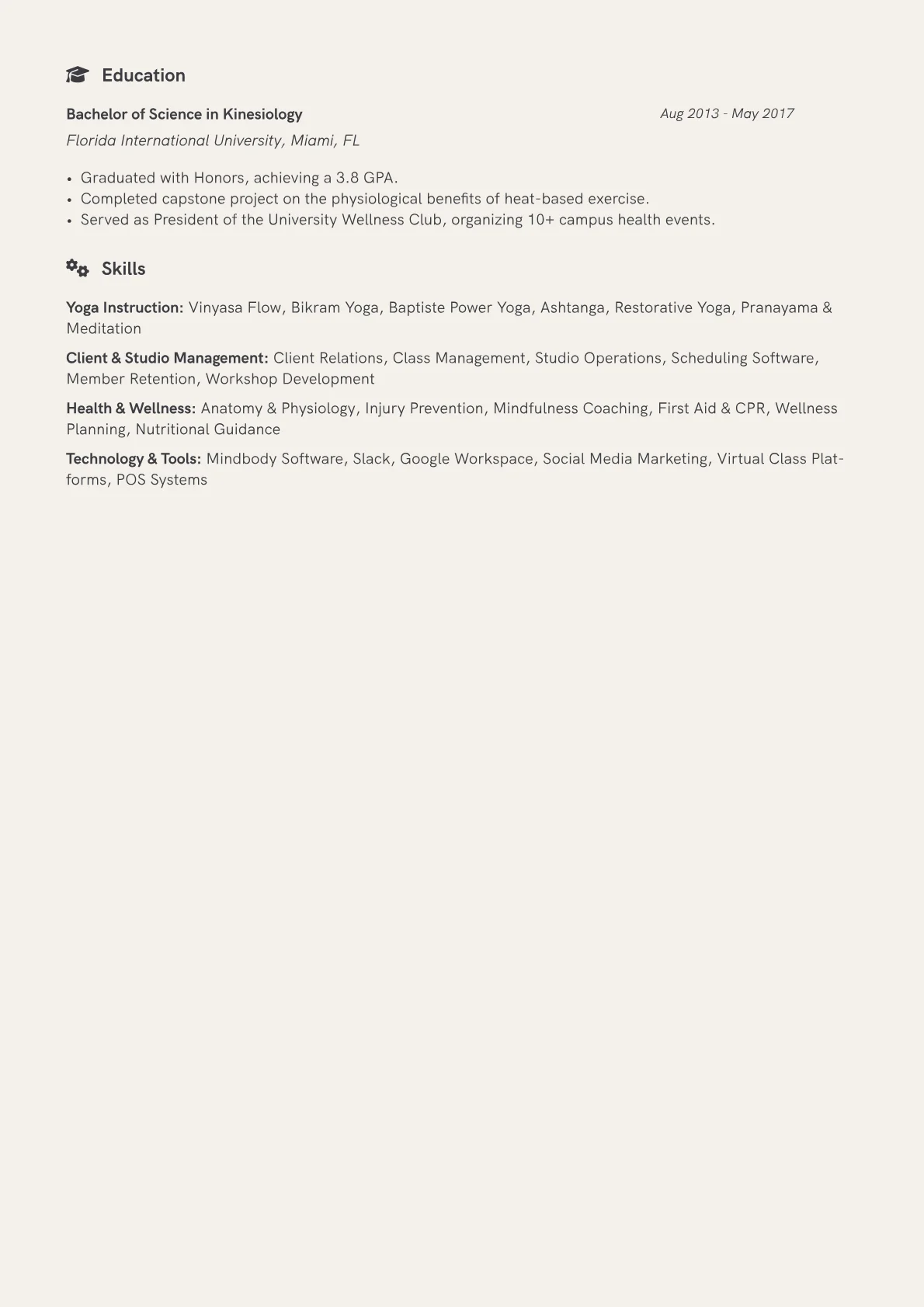 Hot Yoga Instructor Resume Example CV template - Page 2