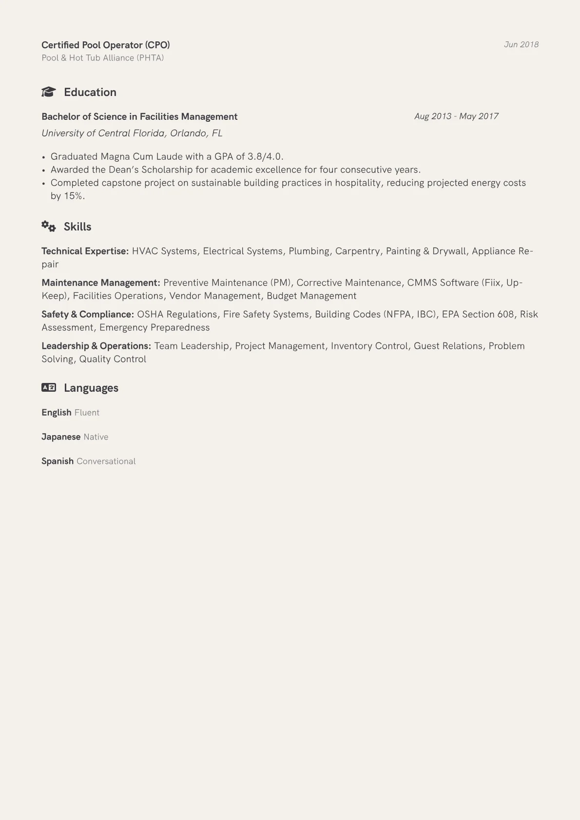 Hotel Maintenance Manager Resume Example CV template - Page 2