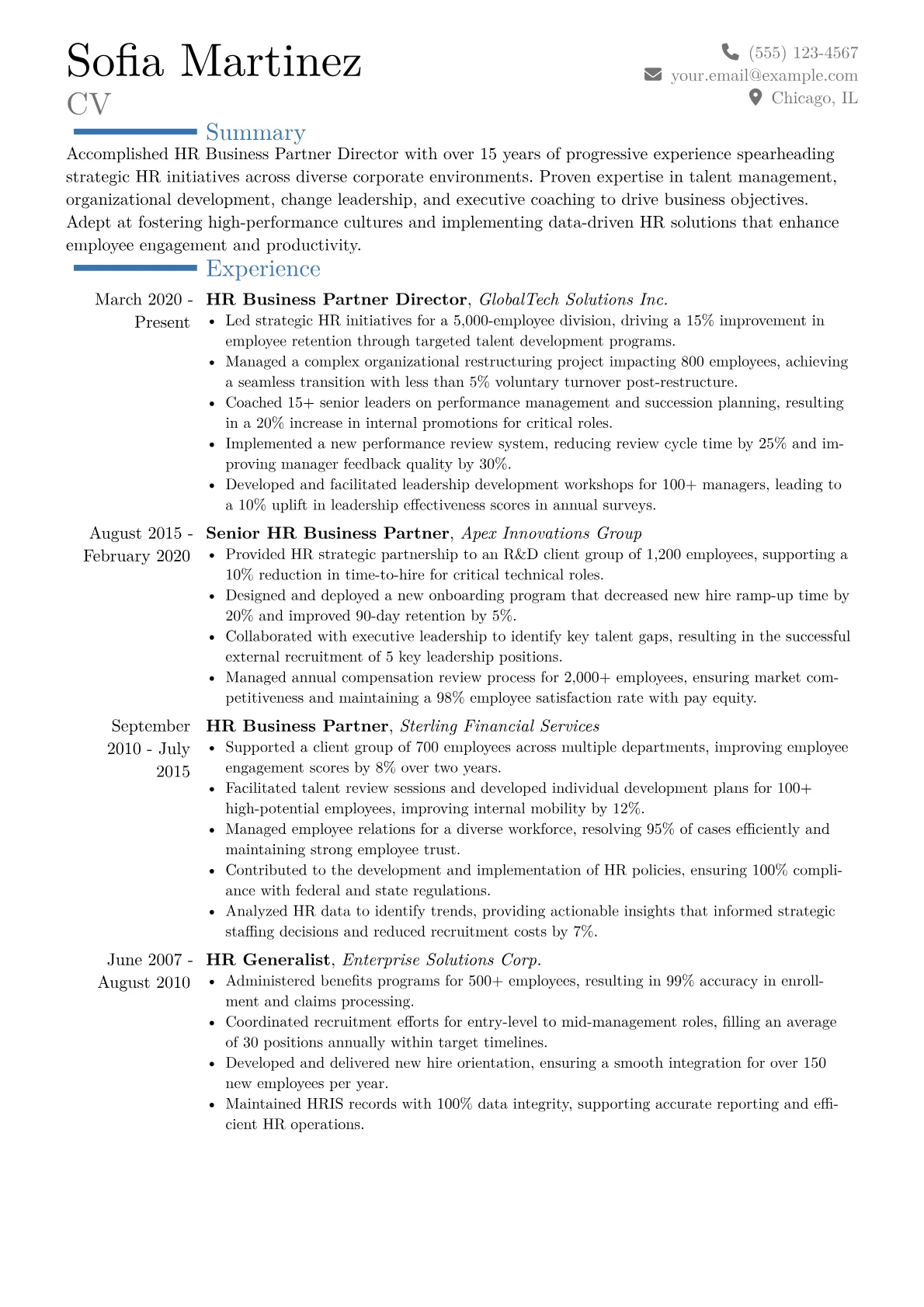 HR Business Partner Director Resume Example CV template - Page 1
