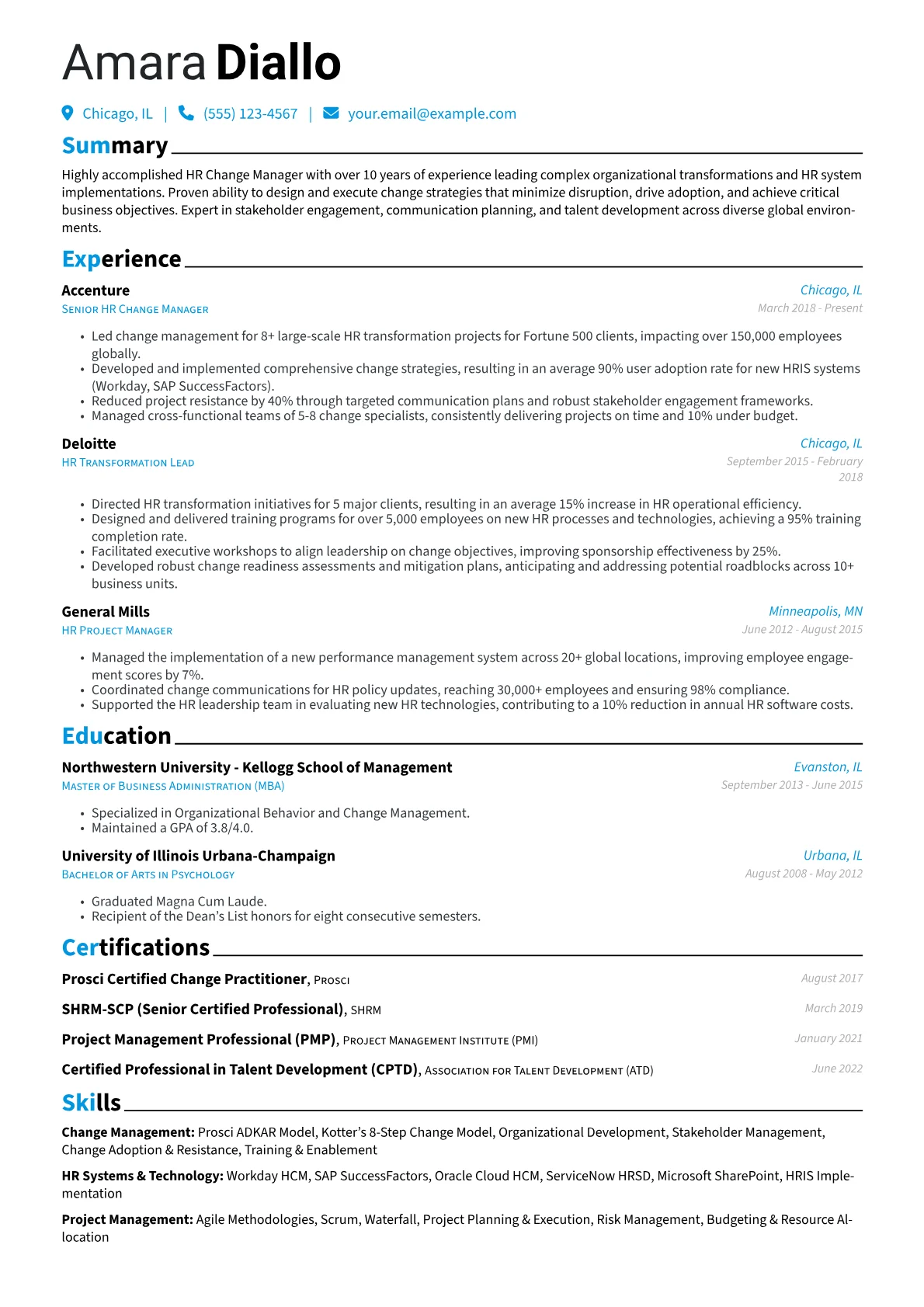 HR Change Manager Resume Example CV template - Page 1