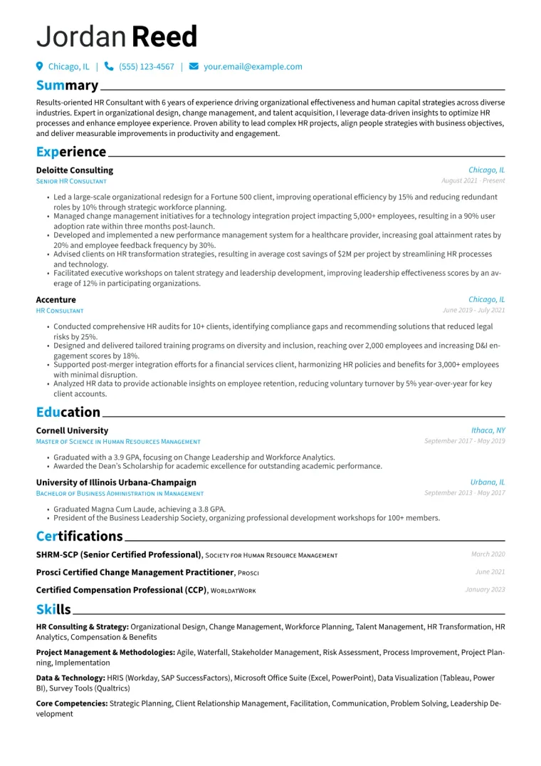 HR Consultant Resume Example CV template preview