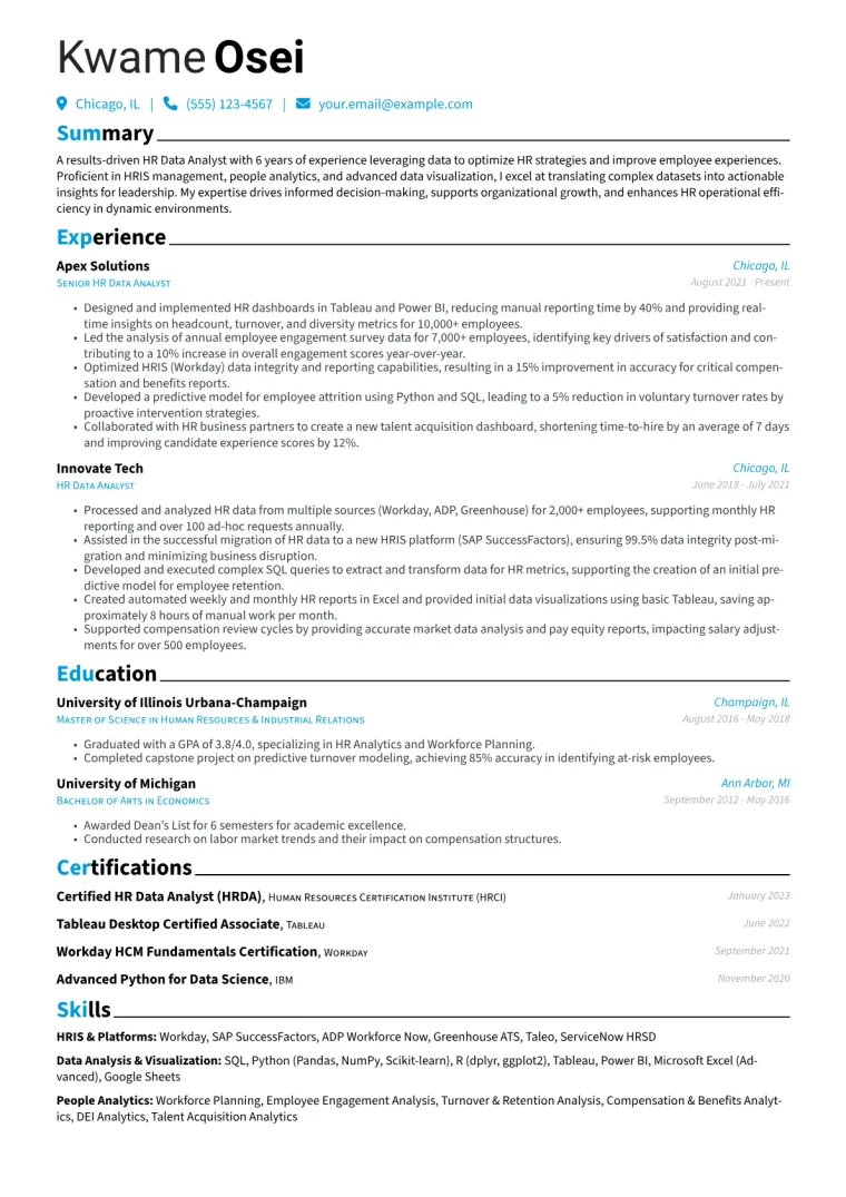 HR Data Analyst Resume Example CV template preview