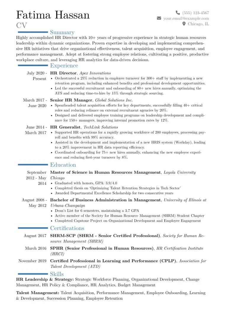 HR Director Resume Example CV template preview