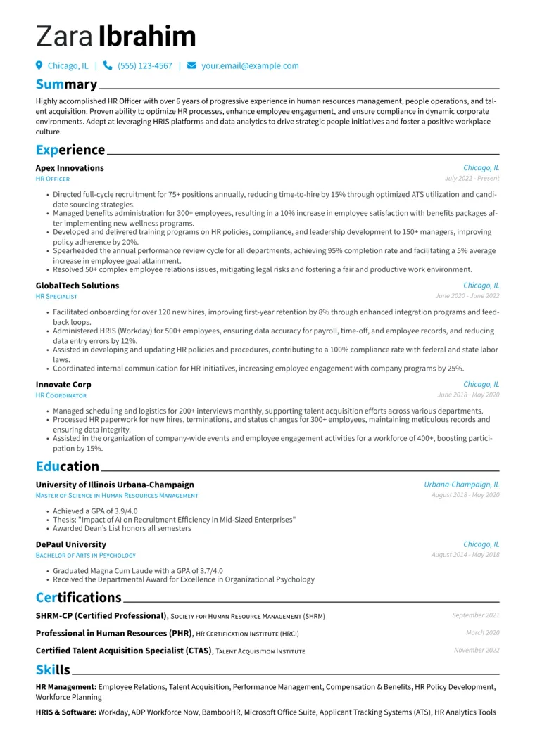 HR Officer Resume Example CV template preview