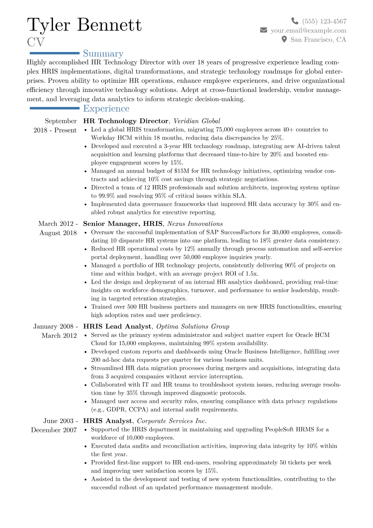 HR Technology Director Resume Example CV template - Page 1