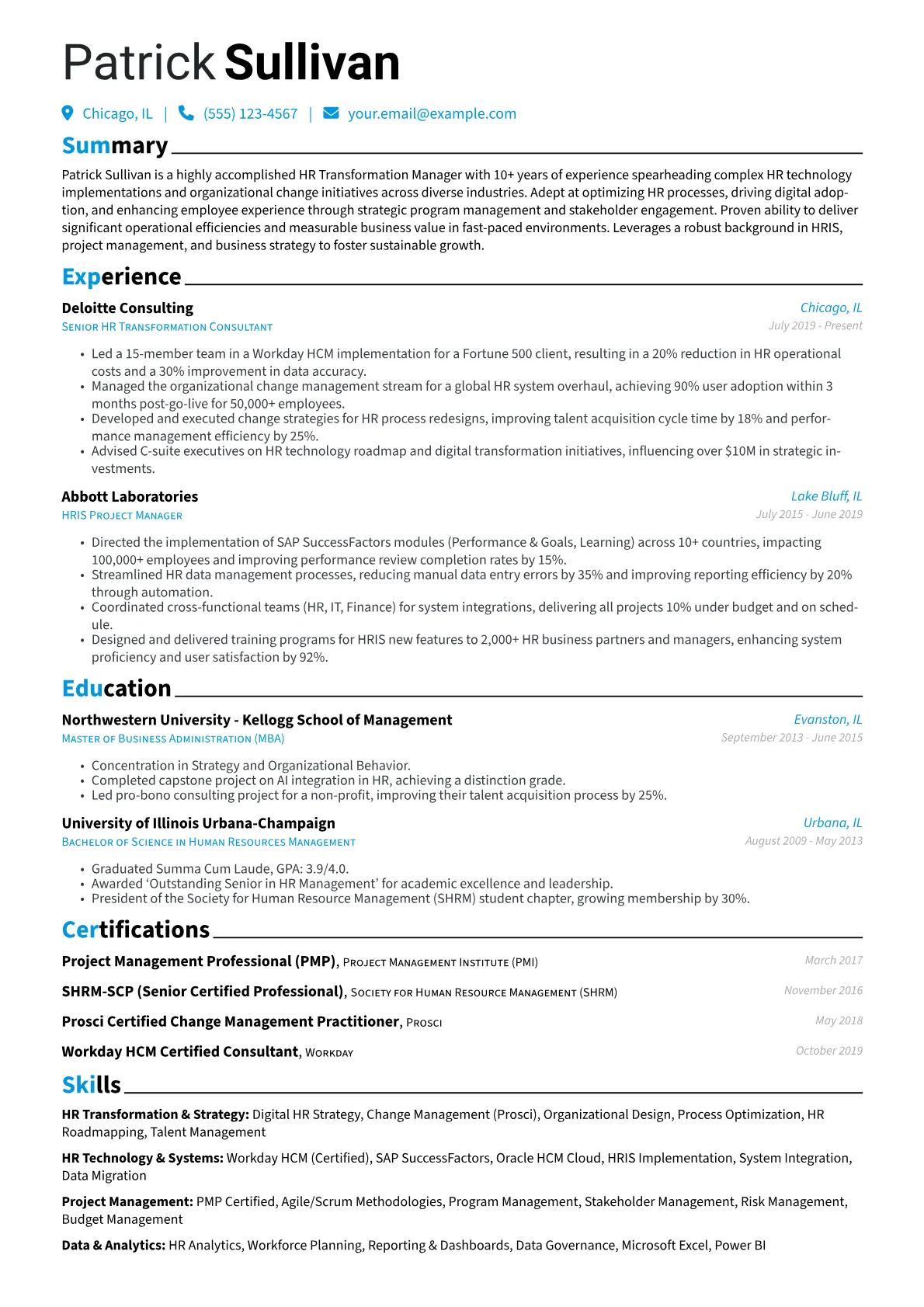 HR Transformation Manager Resume Example CV template - Page 1
