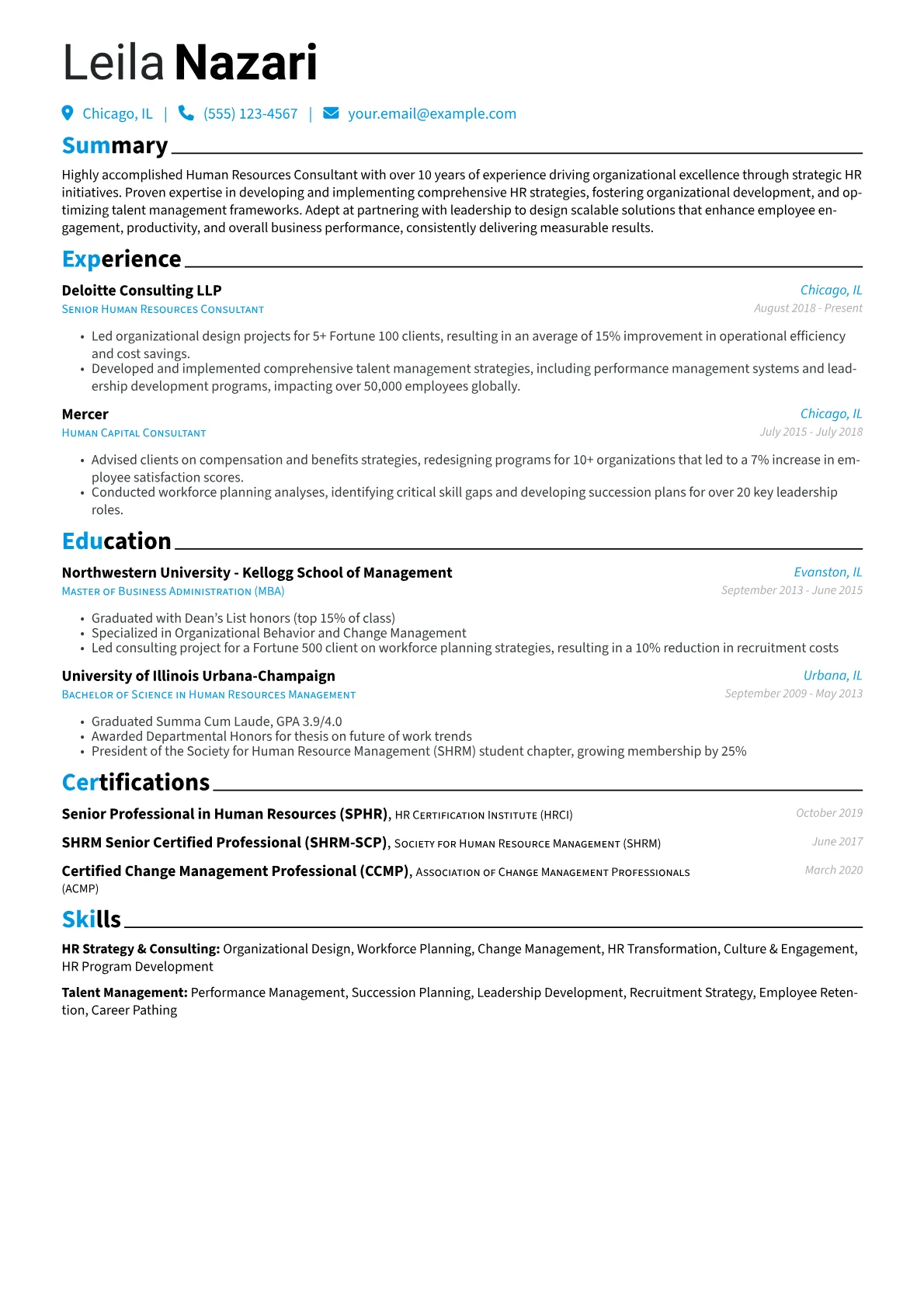 Human Resources Consultant Resume Example CV template - Page 1
